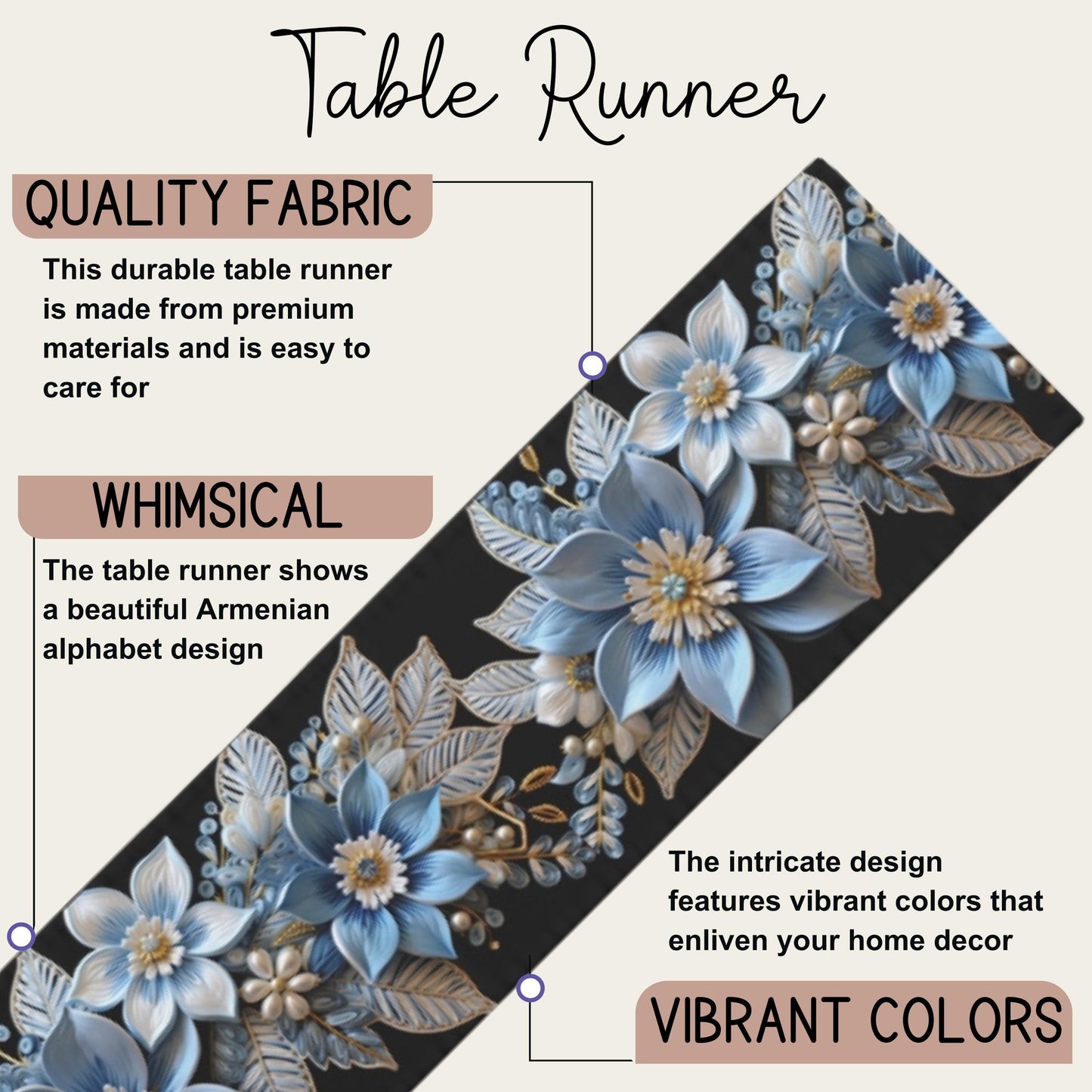 Poinsettia Table Runner – Baby Blue & Gold Christmas Table Decor | Elegant Holiday Accent