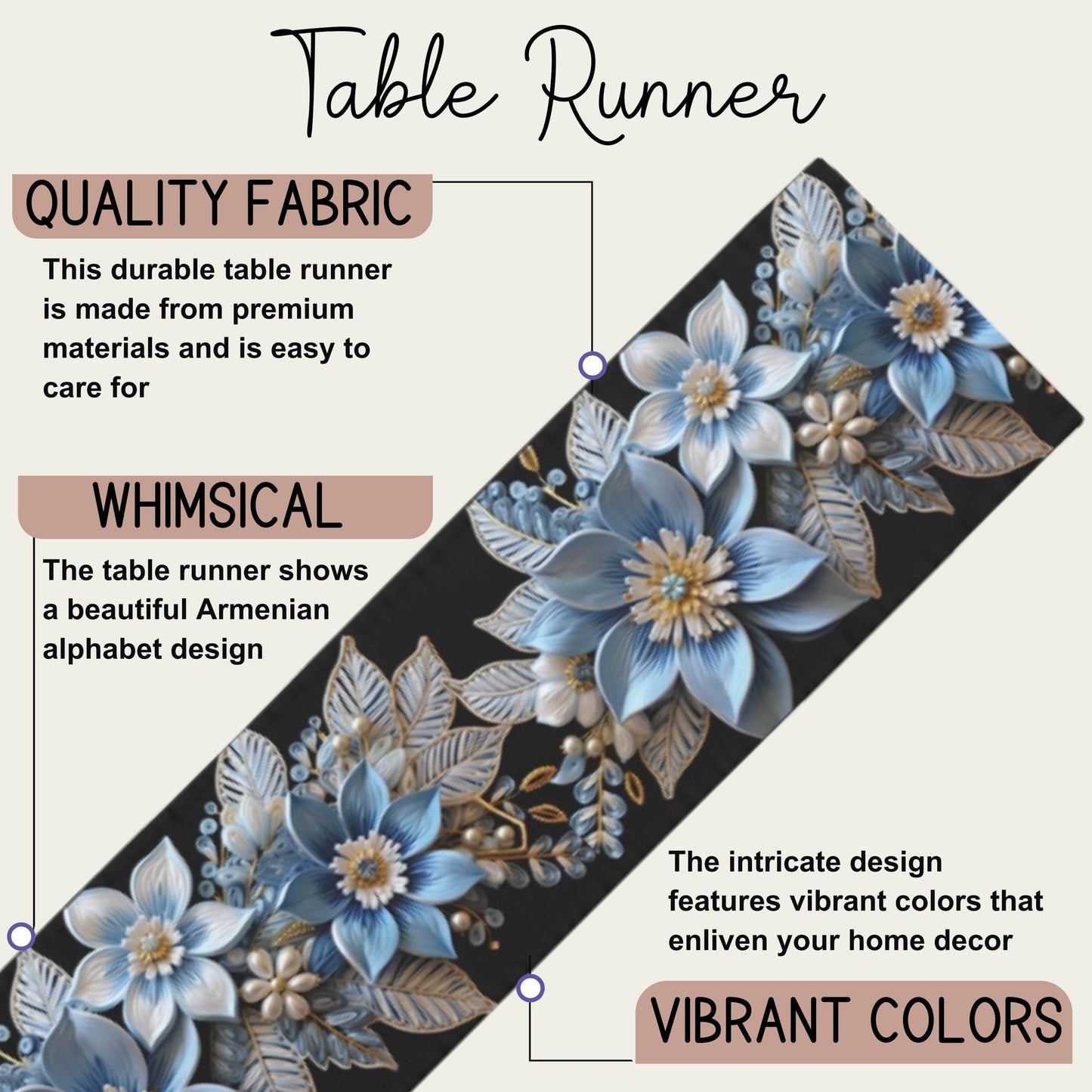 Poinsettia Table Runner – Baby Blue & Gold Christmas Table Decor | Elegant Holiday Accent - timelessbohochic.com