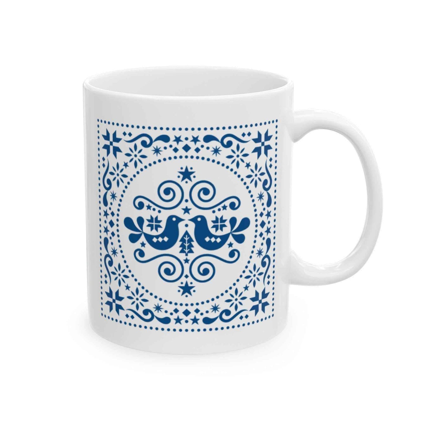 Personalized Ceramic Mug – Scandinavian Style Mug with Swedish Birds Design - timelessbohochic.com