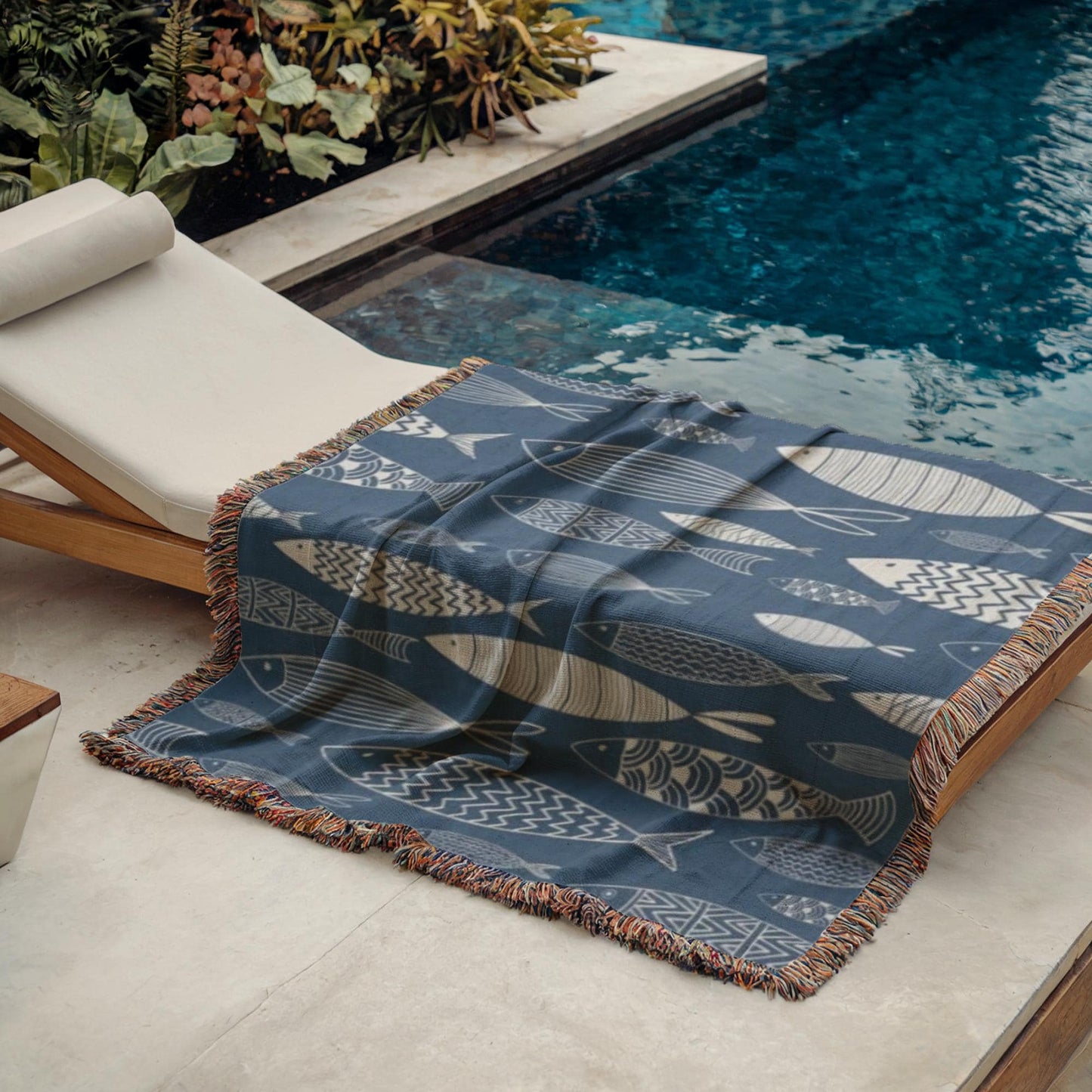 Nautical Blanket – Marine Woven Throw With Striped Fish Design | Coastal Beach Decor