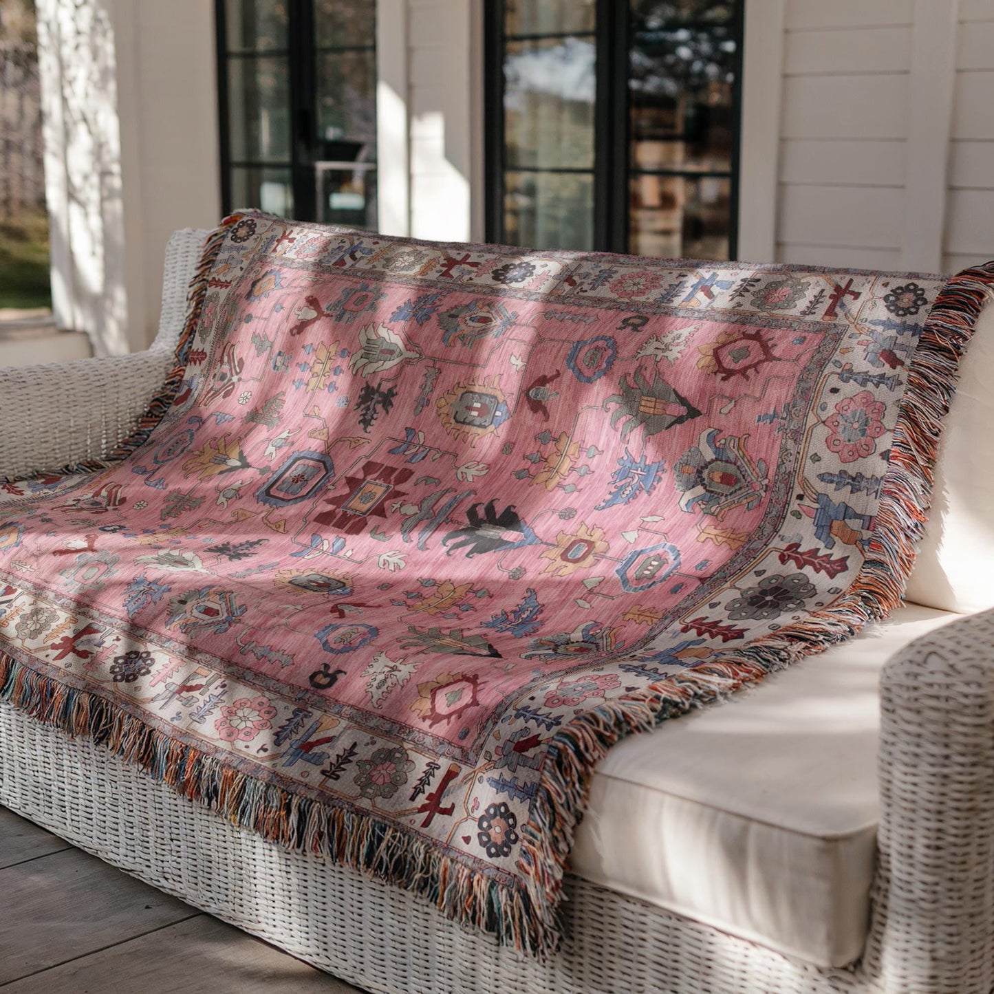 Moroccan Boho Blanket – Soft Woven Cotton Throw | Fringed Decorative Coverlet