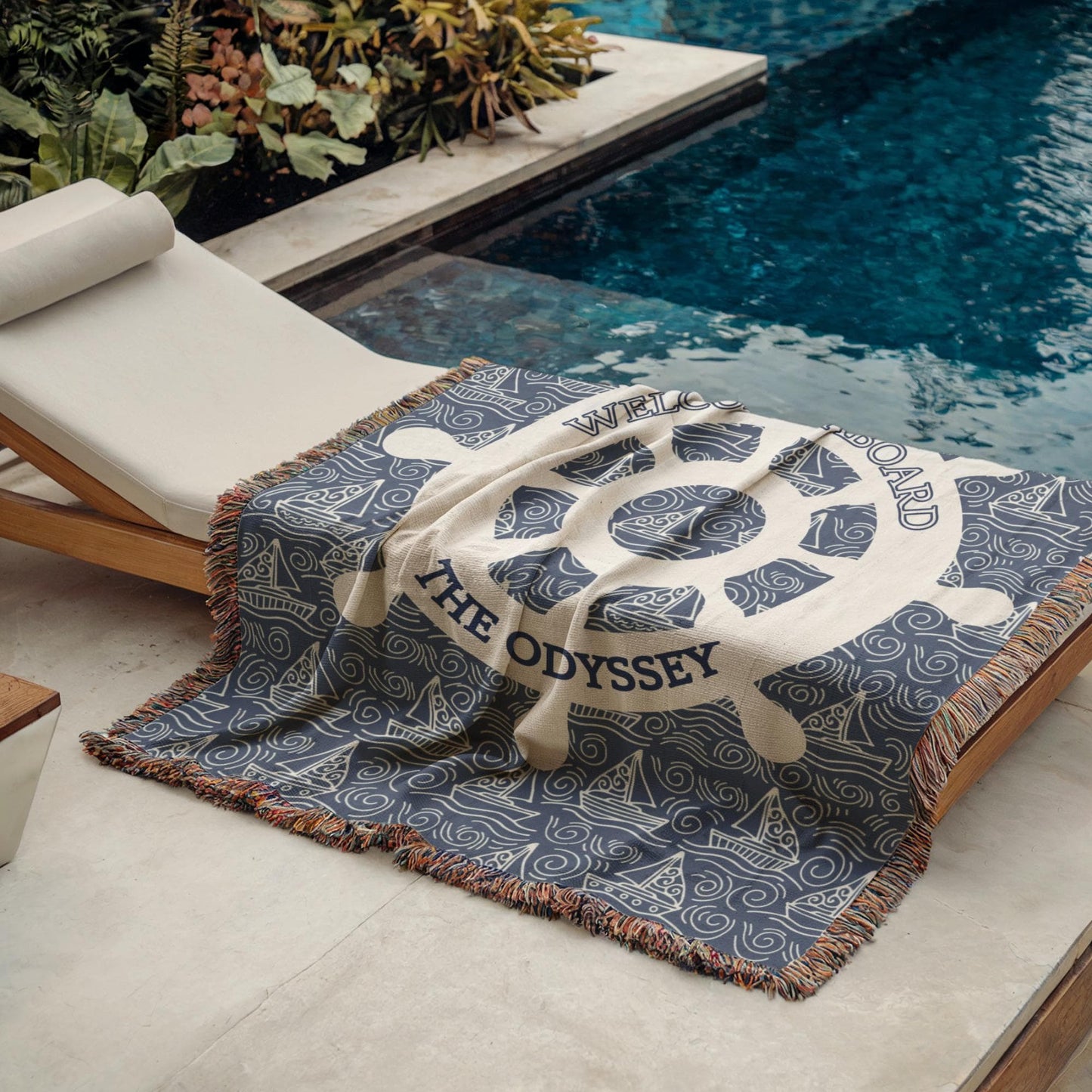 Nautical Woven Blanket – Custom Boat Name Cotton Throw | Coastal Home Decor