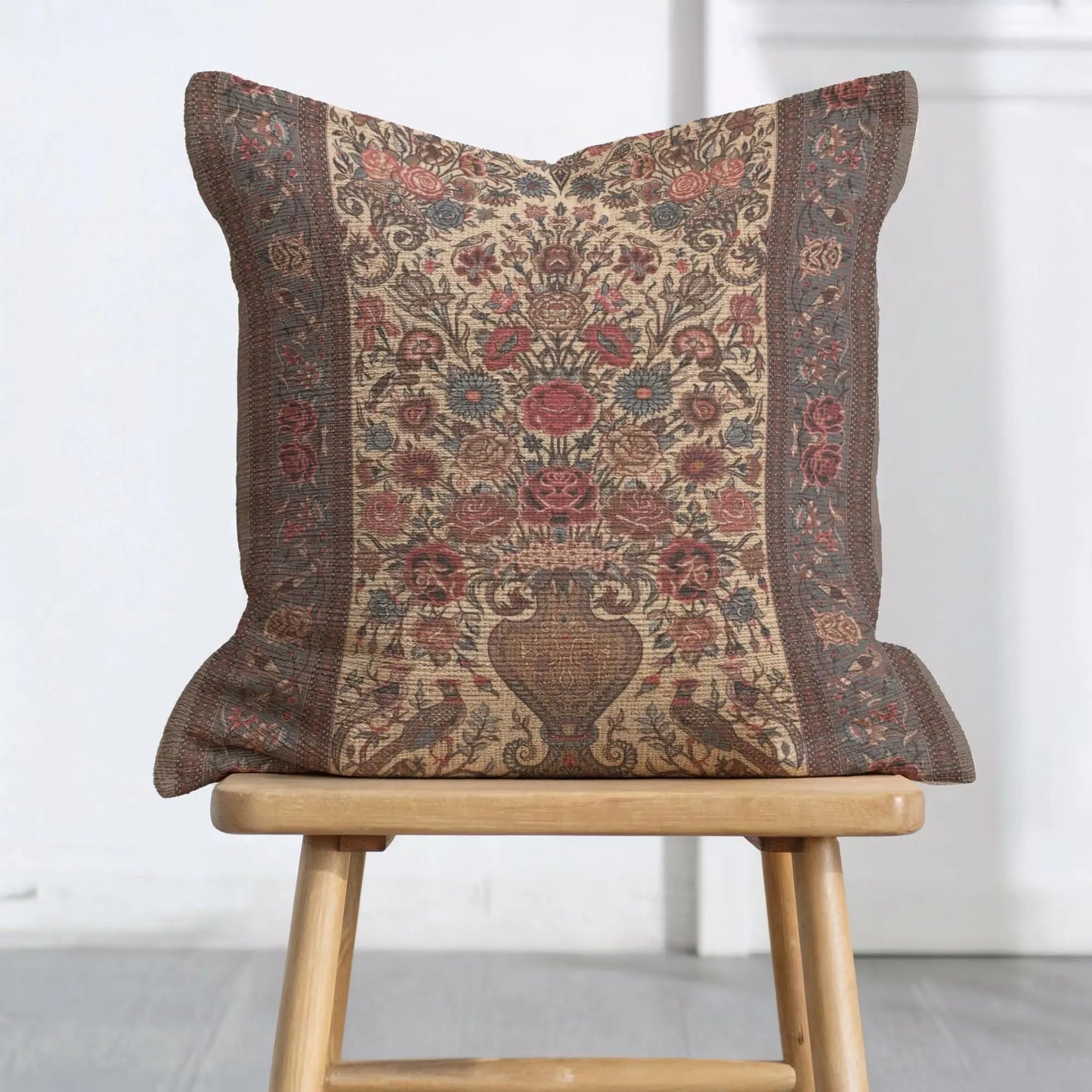 Persian Vase Rose Pillow - Boho Chic Cushion | Floral Throw Pillow, Soft Durable Cushion