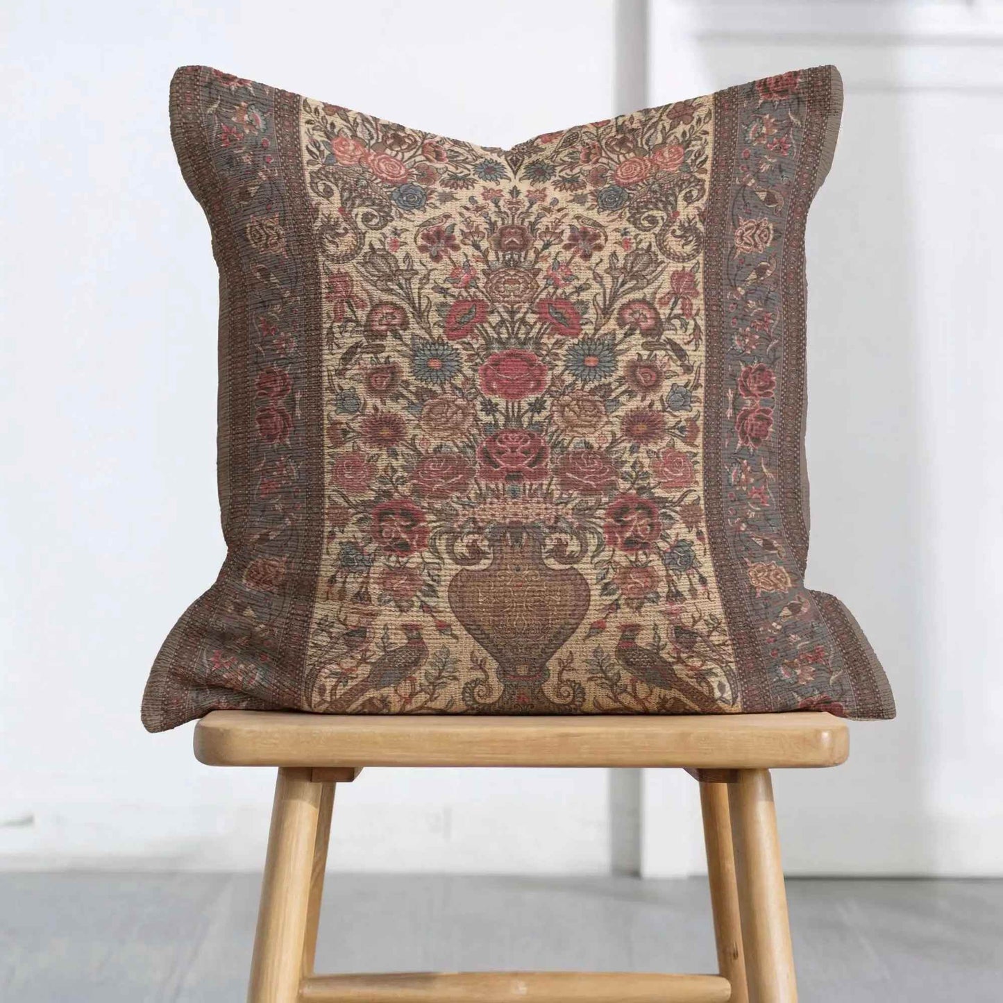 Persian Vase Rose Pillow - Boho Chic Cushion | Floral Throw Pillow, Soft Durable Cushion - timelessbohochic.com