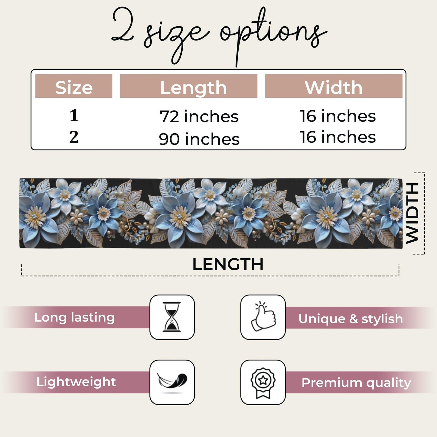 Poinsettia Table Runner – Baby Blue & Gold Christmas Table Decor | Elegant Holiday Accent