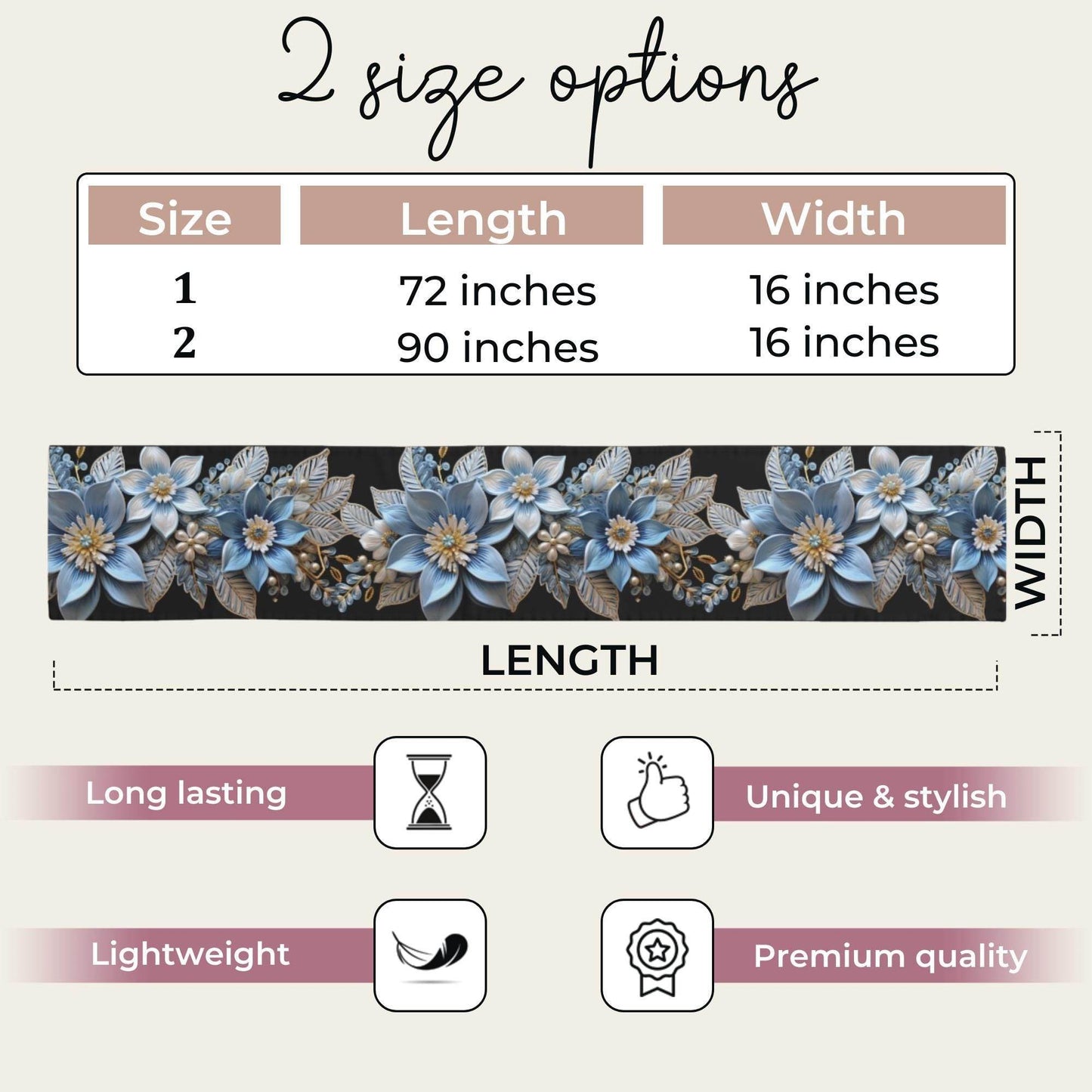 Poinsettia Table Runner – Baby Blue & Gold Christmas Table Decor | Elegant Holiday Accent - timelessbohochic.com