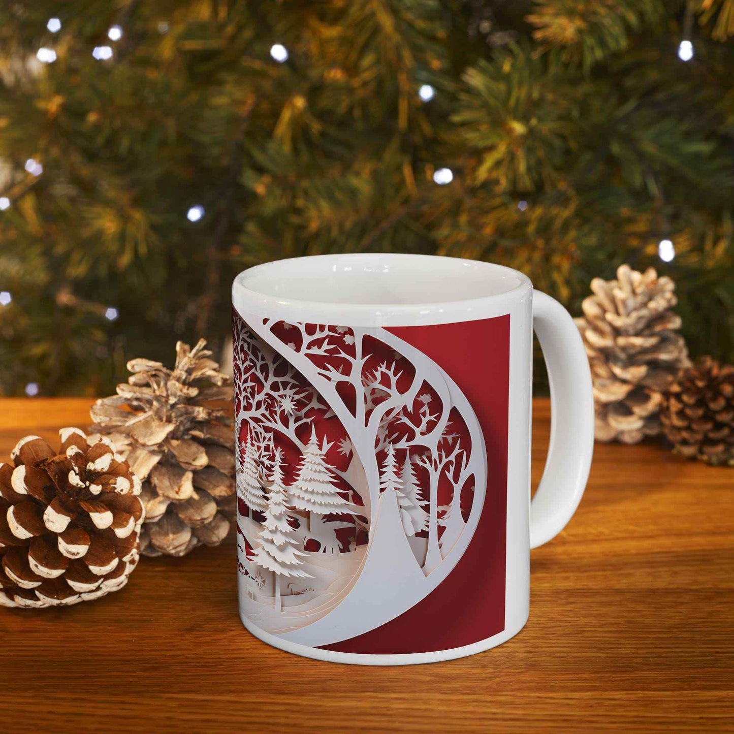Festive Ceramic Mug – Red And White Holiday Coffee Cup | Cozy Winter Tea Mug - timelessbohochic.com