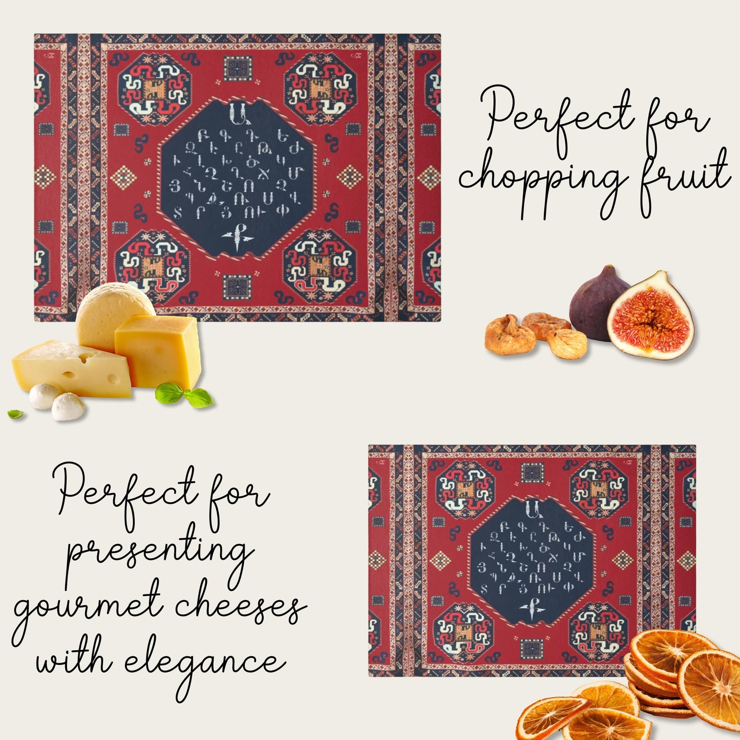 Armenian Glass Cutting Board – Textured Surface With Non-Slip Rubber Feet For Kitchen And Gift