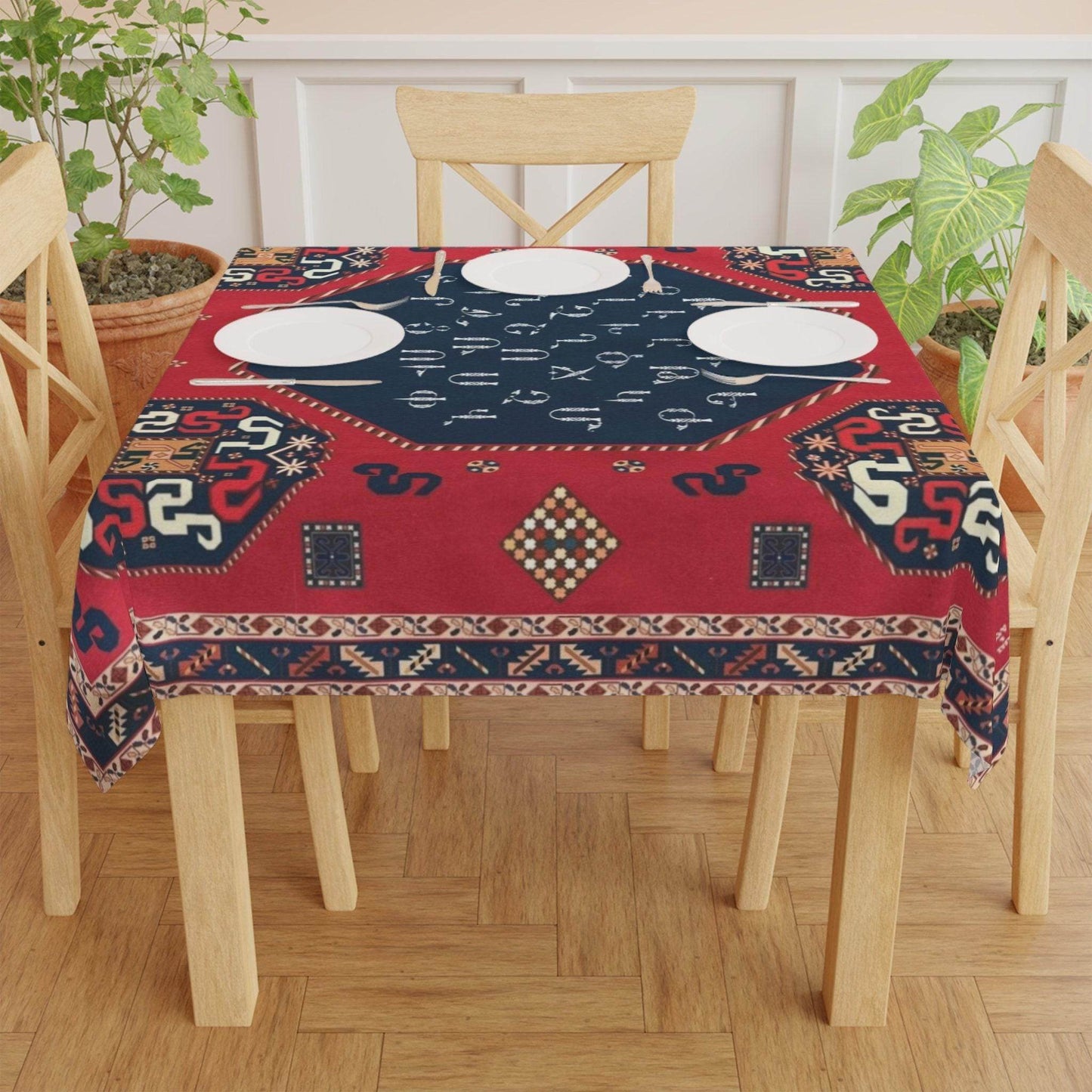 Armenian Tablecloth - Square Stylish Table Cover | Personalized Boho Linen Gift - timelessbohochic.com