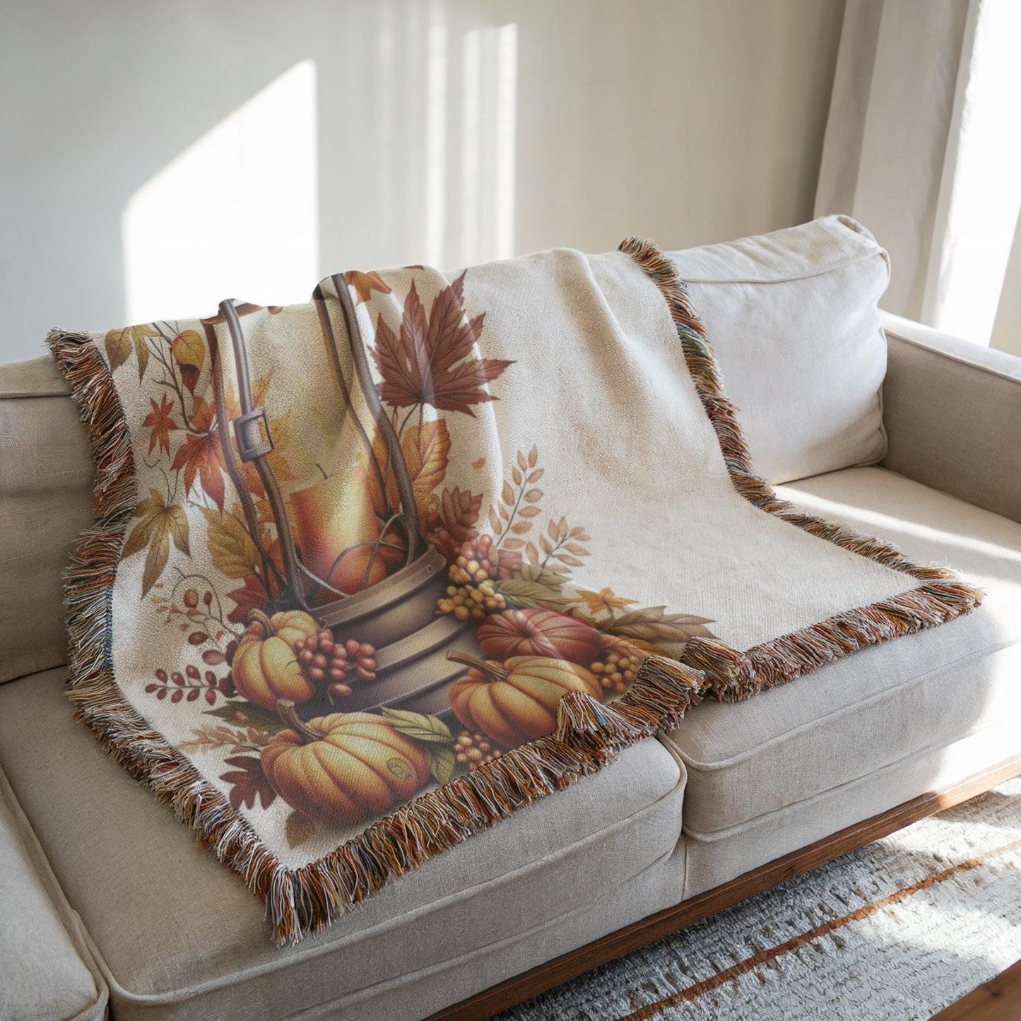 Fall Decor Throw - Cozy Autumn Blanket With Pumpkin & Rustic Farmhouse Style