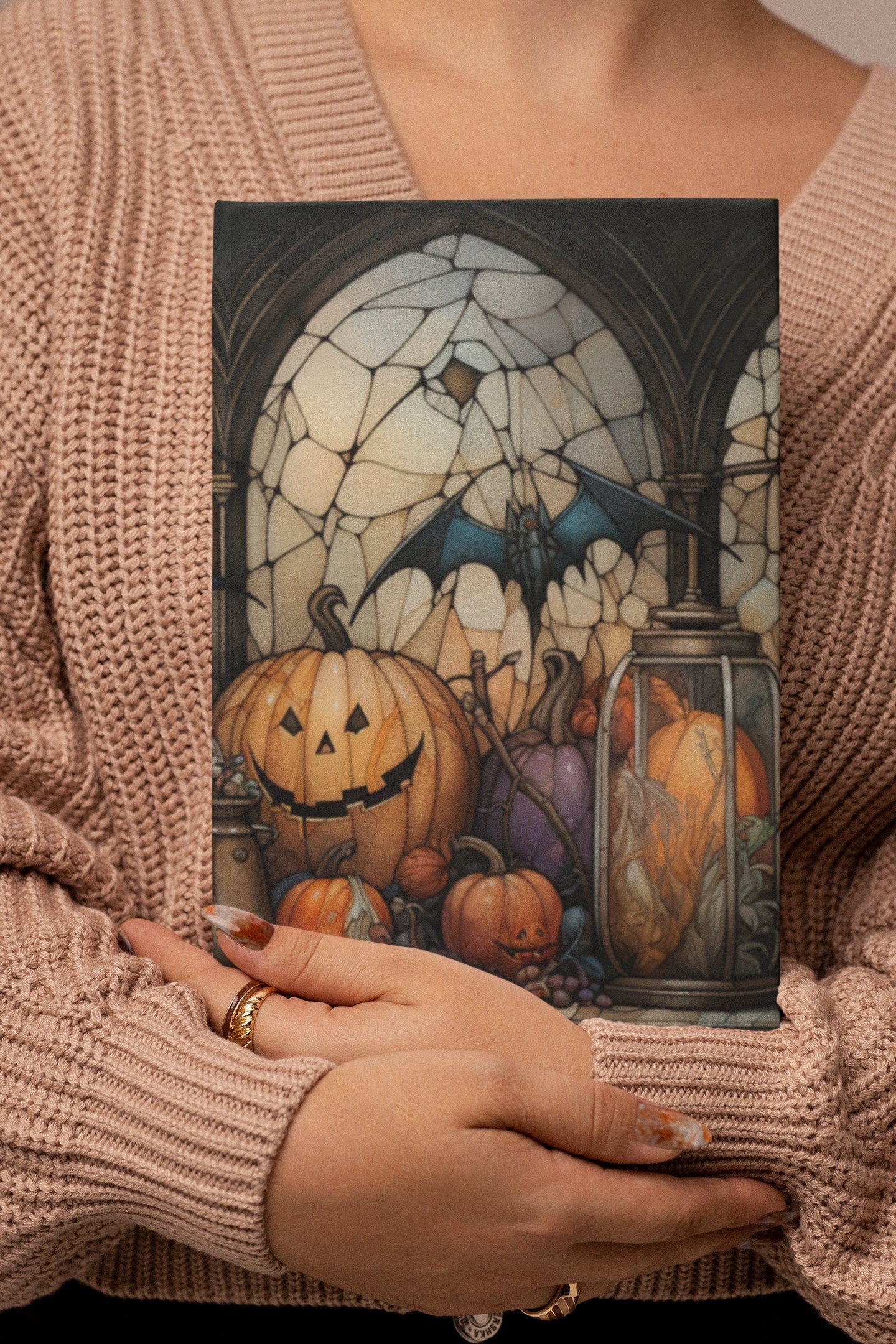 Halloween Hardcover Notebook - Gothic Pumpkin Bats Design | Matte Finish Journal