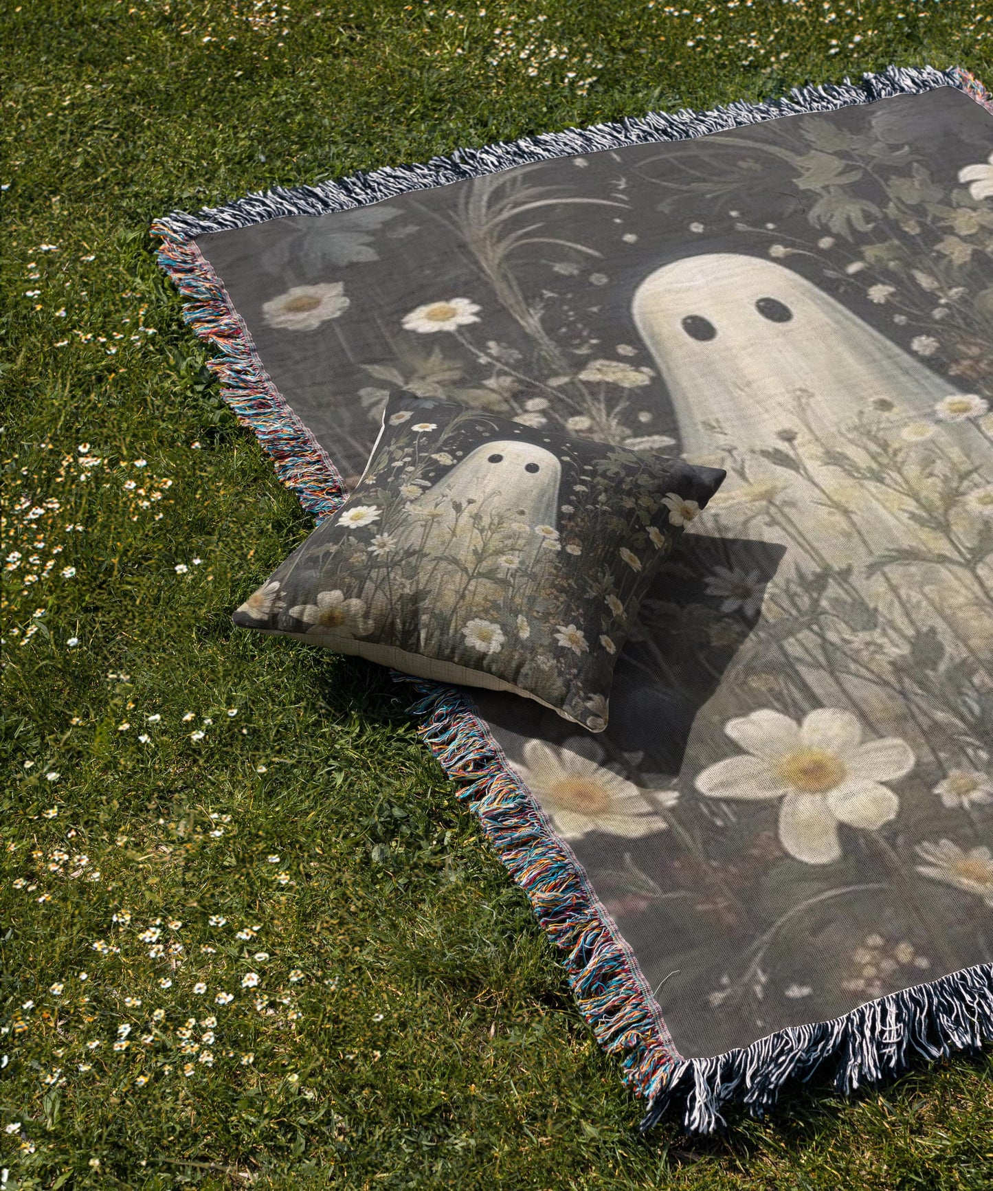 Ghost Meadow Blanket – Floral Wildflower Throw With Soft Fringed Edges