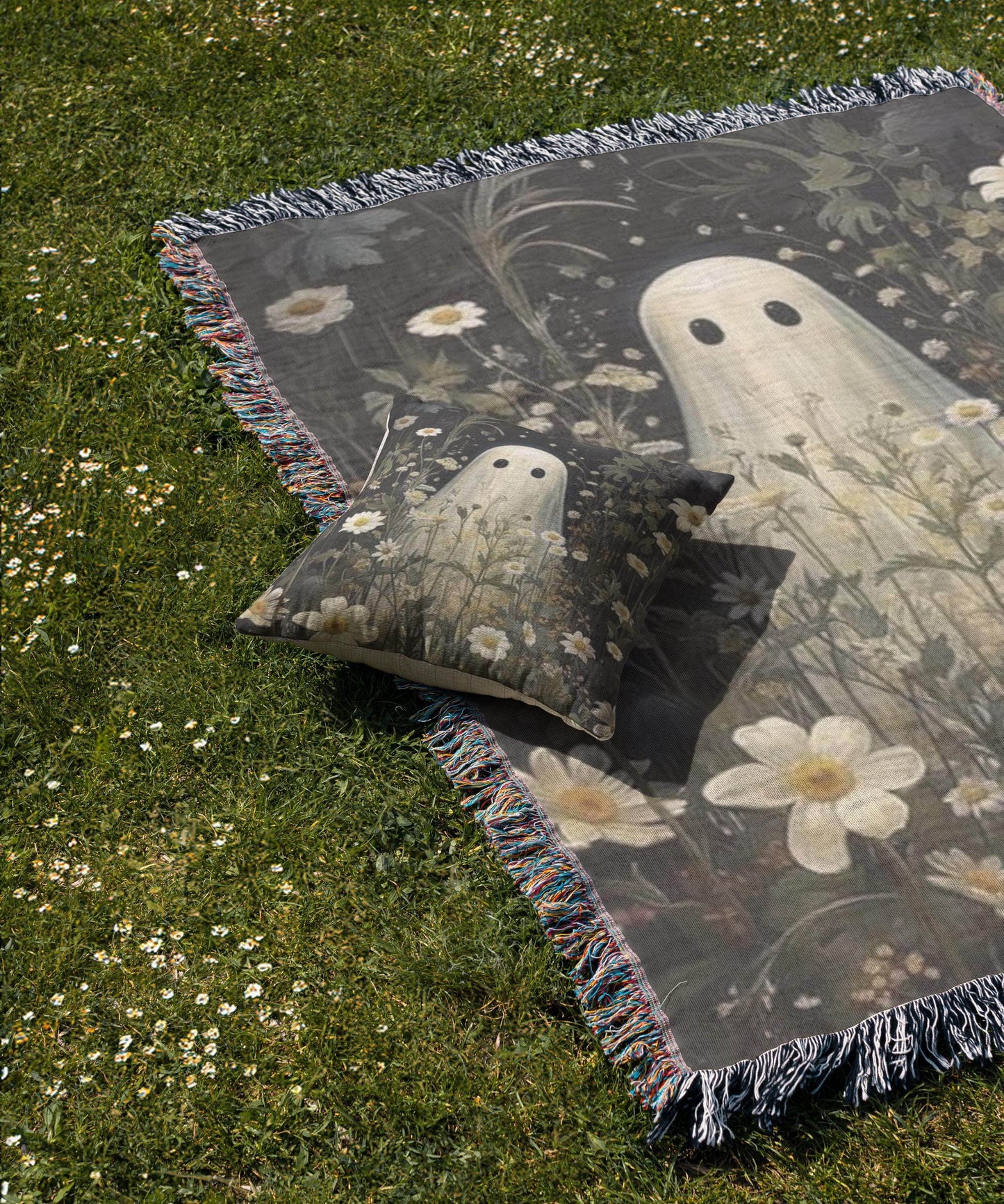 Ghost Meadow Blanket – Floral Wildflower Throw With Soft Fringed Edges - timelessbohochic.com