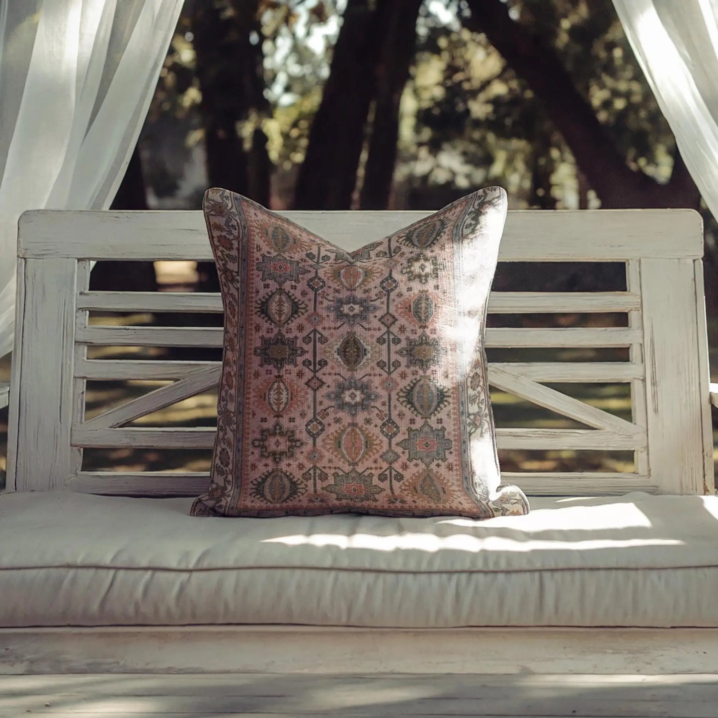 Anatolian Rug Pillow - Boho Throw Pillow with Pink Blue Cushion & Unique Pattern