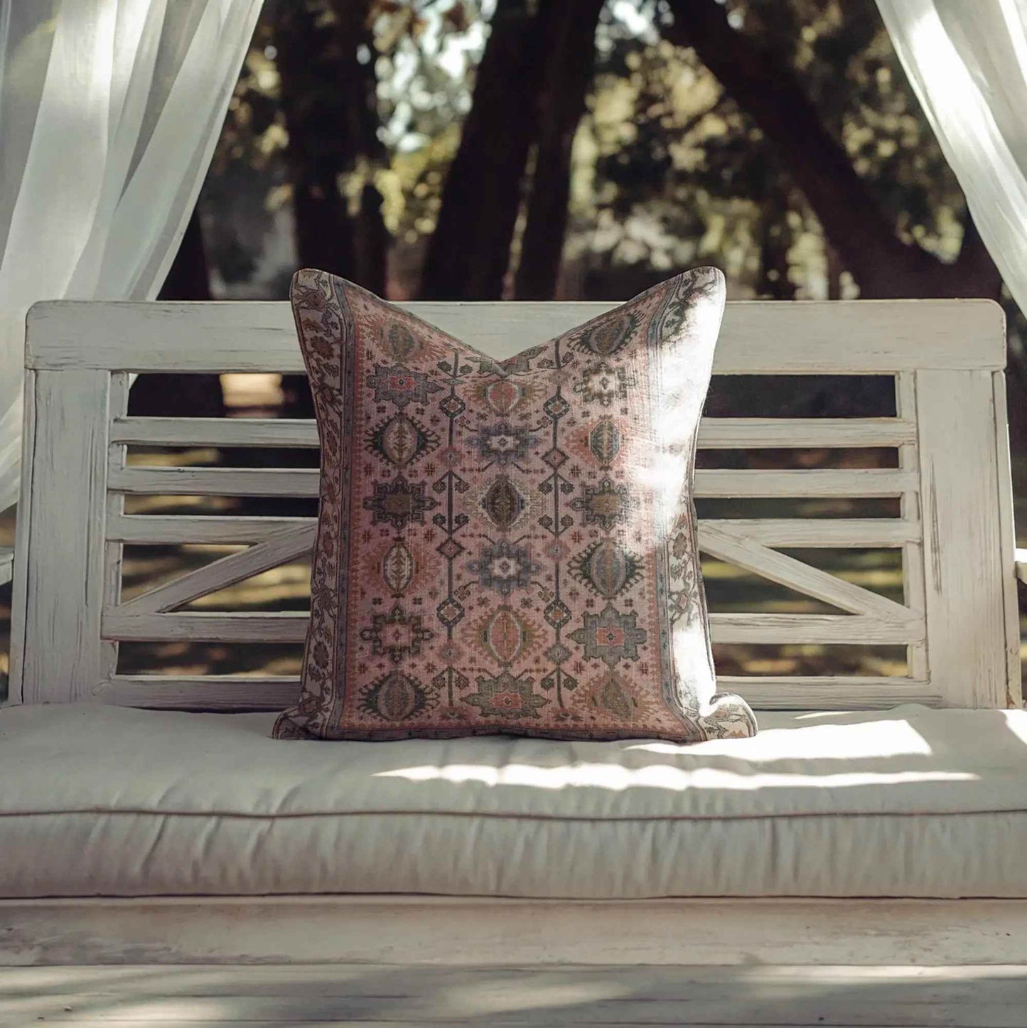 Anatolian Rug Pillow - Boho Throw Pillow with Pink Blue Cushion & Unique Pattern - timelessbohochic.com