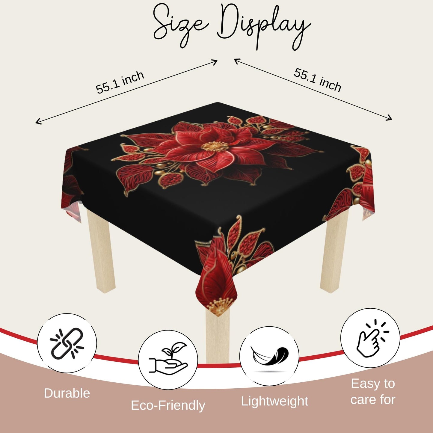 Poinsettia Tablecloth – Elegant Red and Gold Christmas Table Cover | Luxury Holiday Decor