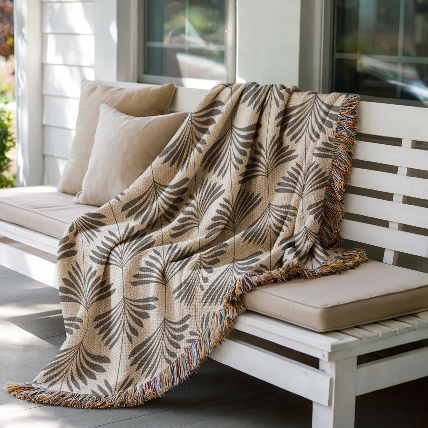 Cotton Throw Blanket – Woven Tapestry With Fringed Edge | Soft Sofa Cover, Neutral Home Accent