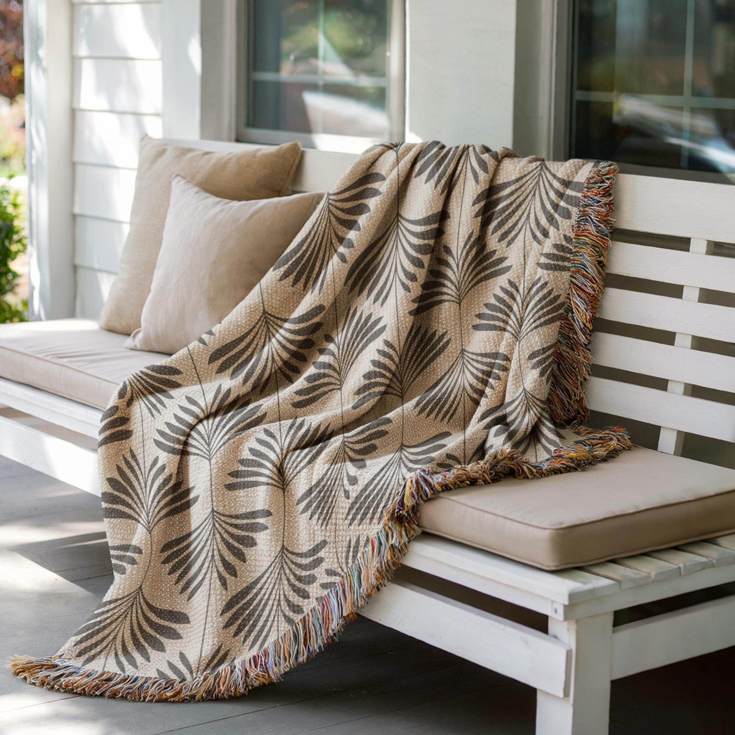 Cotton Throw Blanket – Woven Tapestry With Fringed Edge | Soft Sofa Cover, Neutral Home Accent - timelessbohochic.com