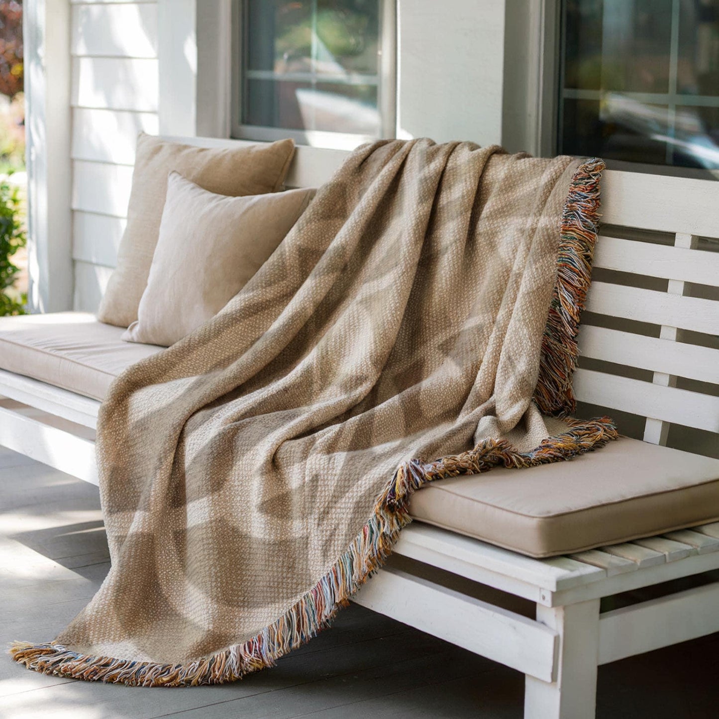 Boho Woven Blanket – Minimalist Throw With Modern Pattern & Fringed Edges
