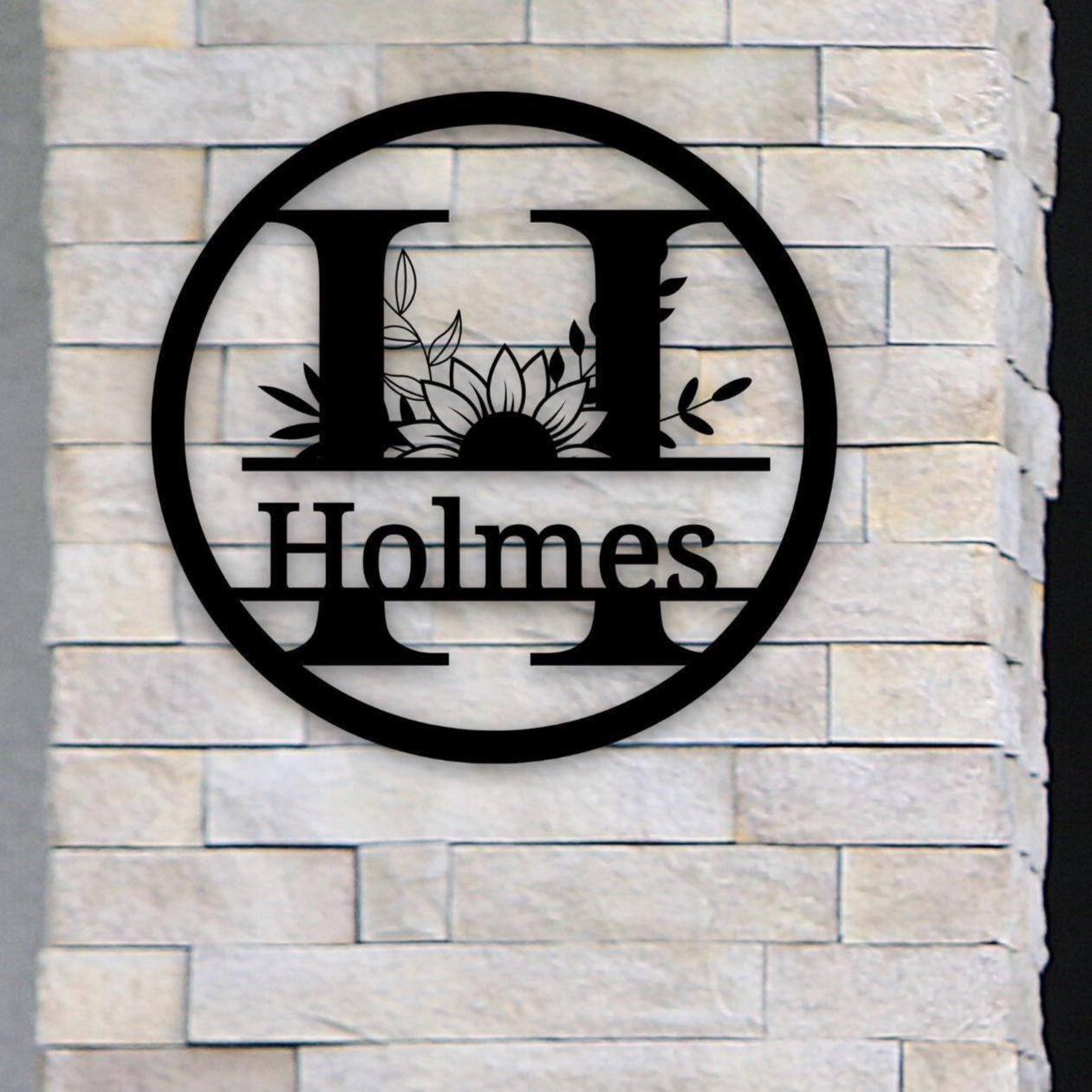 Personalized House Door Sign – Custom Metal Wall Hanging With Sunflower Design
