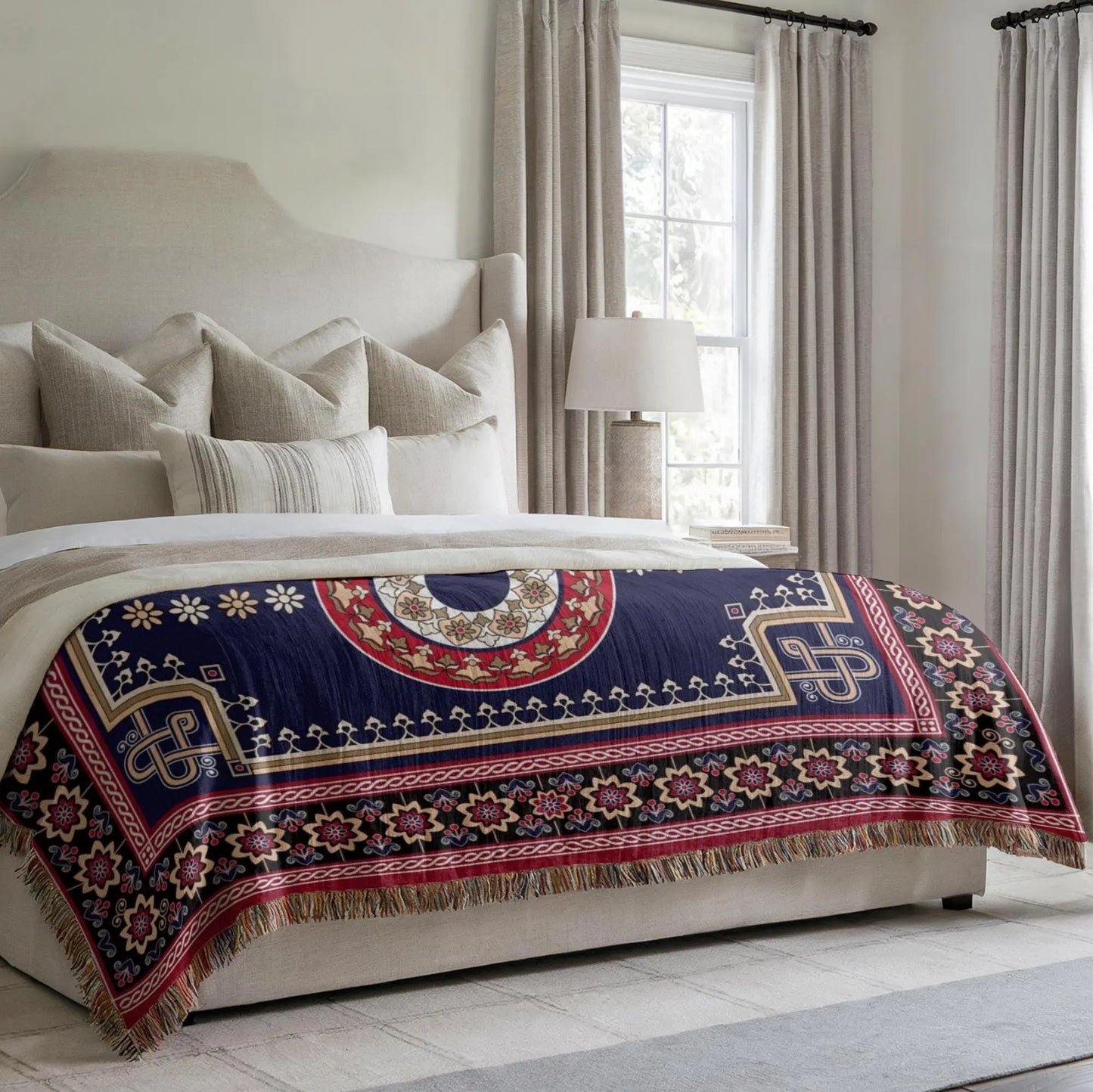 Woven Kilim Throw - Persian Rug Throw With Colorful Fringed Edge Blanket