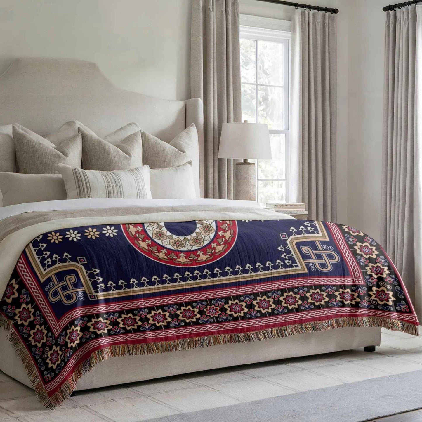 Woven Kilim Throw - Persian Rug Throw With Colorful Fringed Edge Blanket - timelessbohochic.com