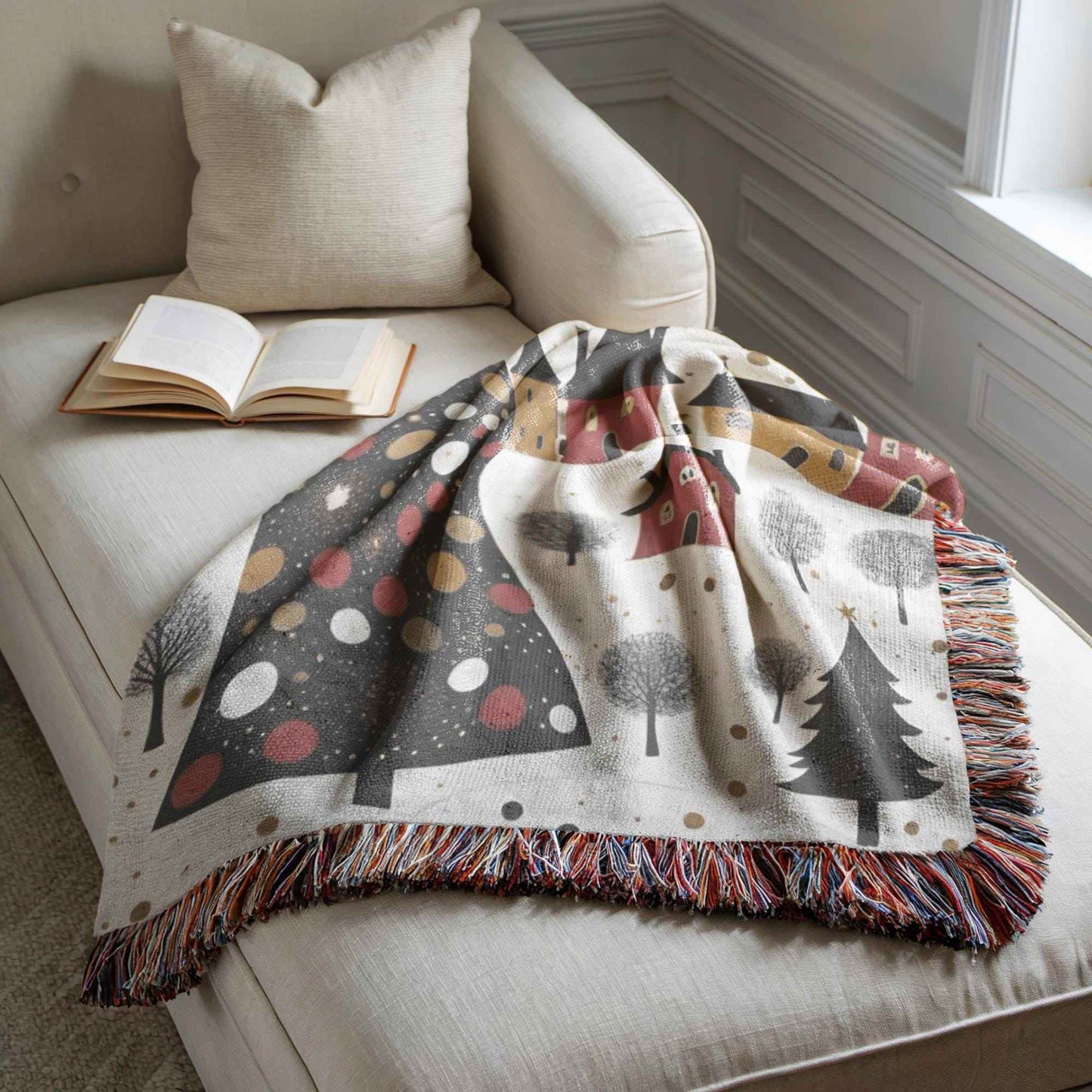 Christmas Village Throw – Cozy Cotton Holiday Bedding With Festive Folk Art Blanket - timelessbohochic.com