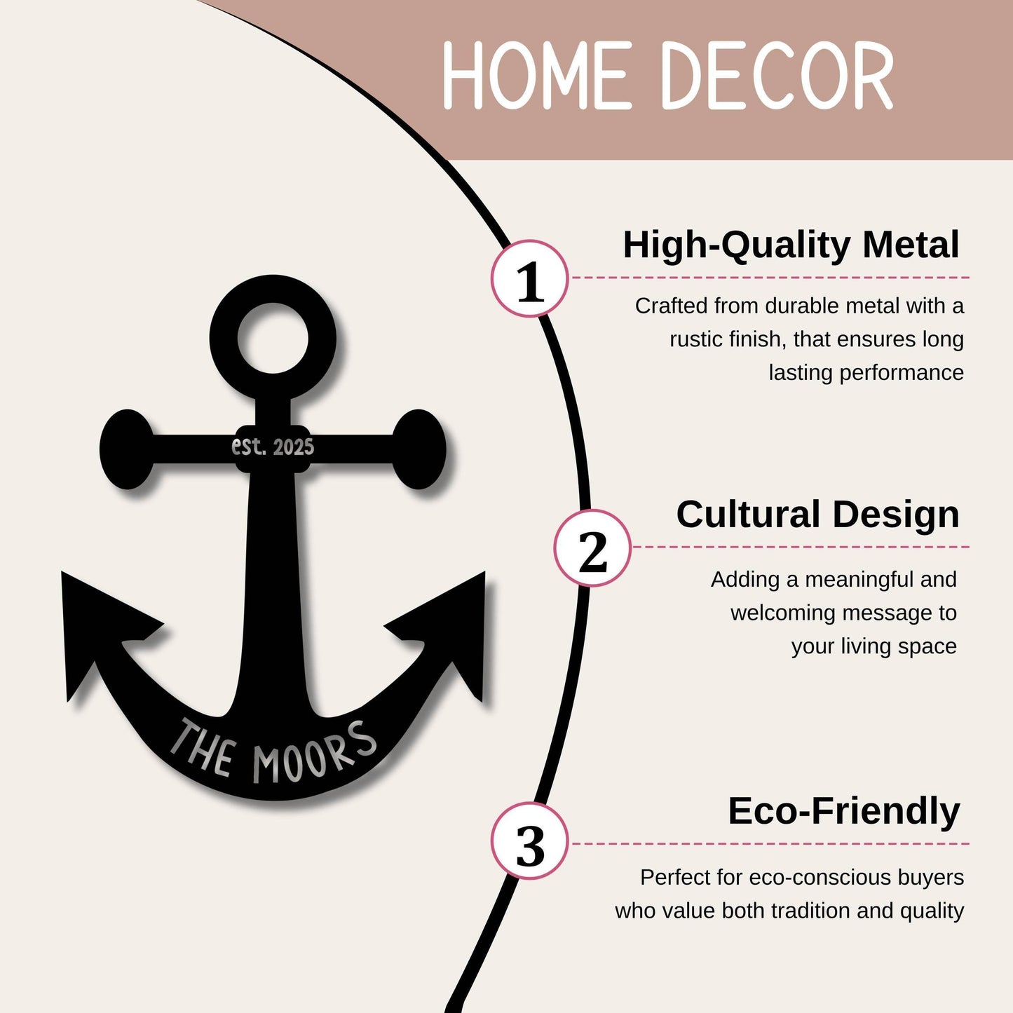 Nautical Anchor Sign - Custom Metal Door Sign | Coastal Wall Decor Plaque - timelessbohochic.com