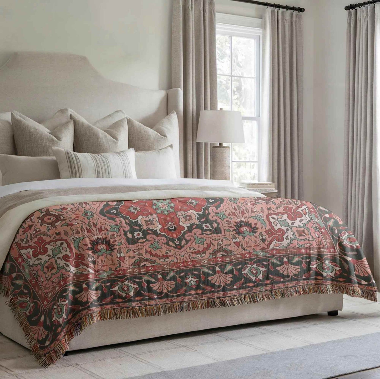Turkish Throw Blanket – Anatolian Carpet Boho Chic Cotton Woven Throw for Warm Living Room Decor - timelessbohochic.com
