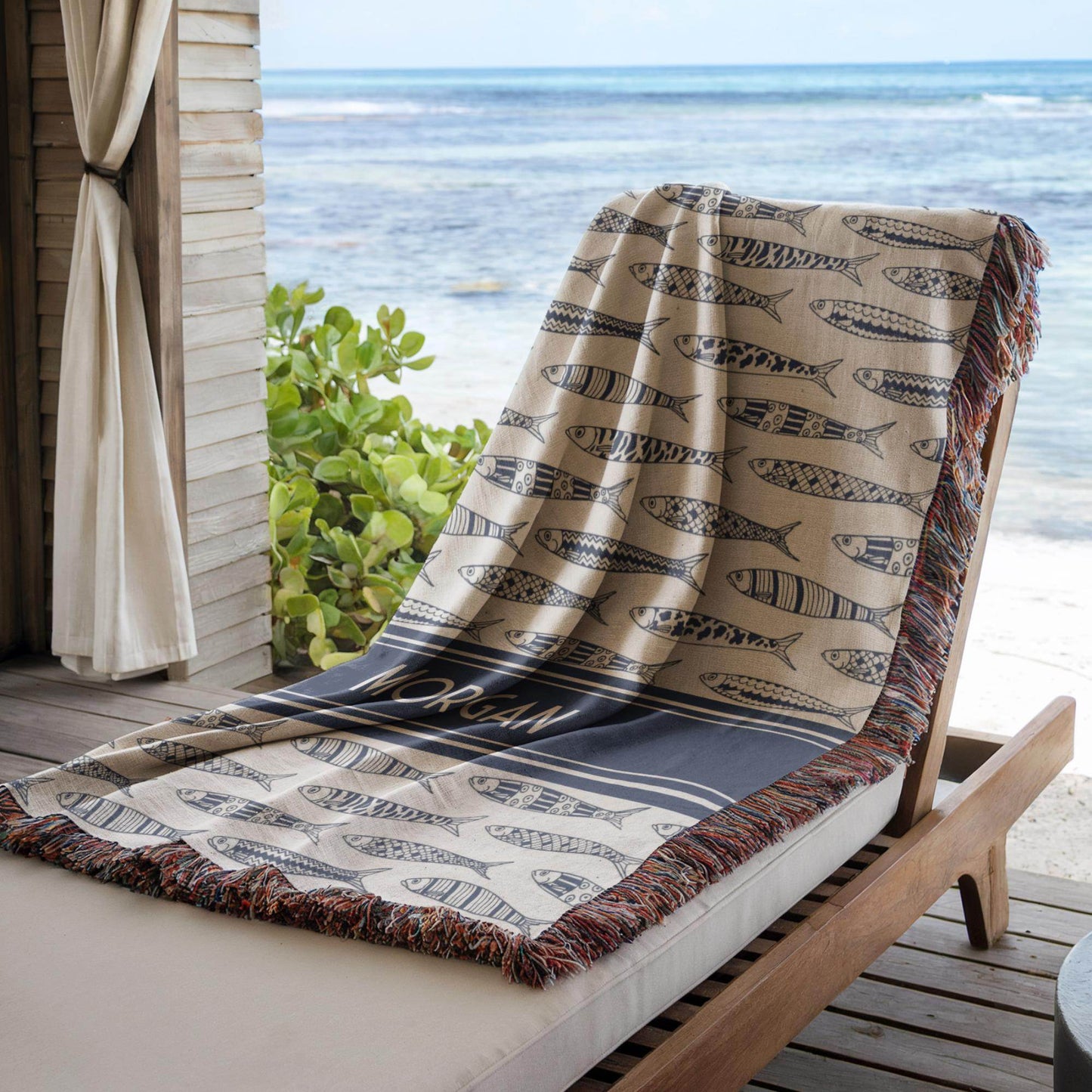 Custom Sardine Blanket | Soft Cotton Woven Throw, Personalized Beach Towel & Coastal Home Decor - timelessbohochic.com