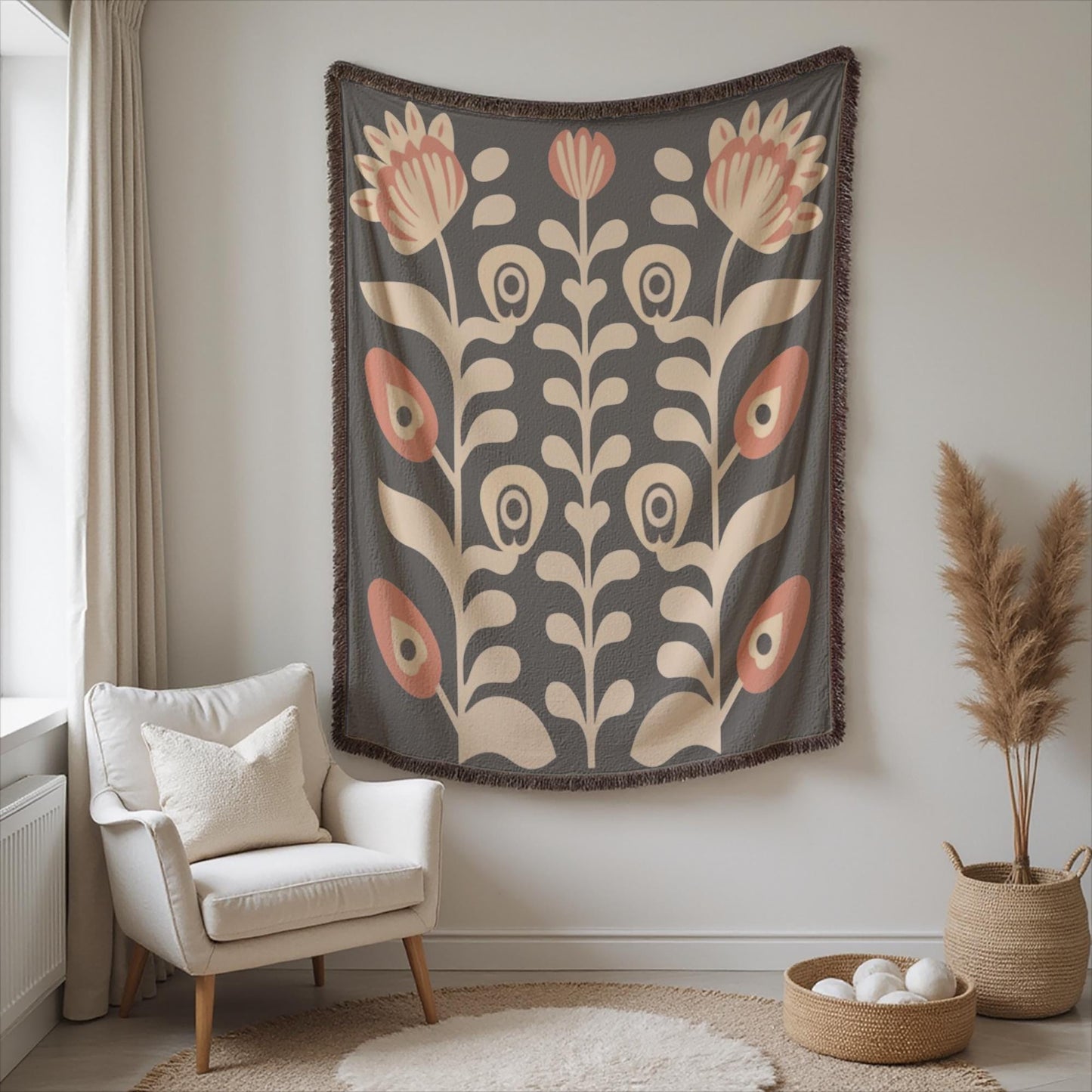 Matisse Inspired Tapestry - Woven Cotton Blanket With Floral Bouquet Wall Art