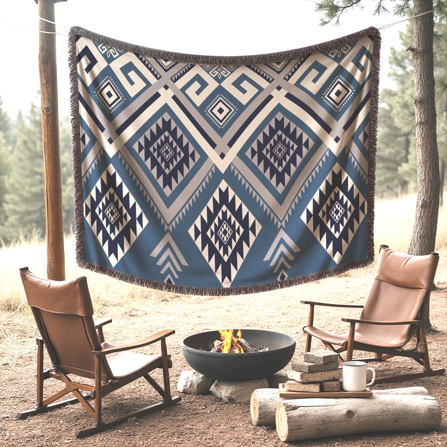 Personalized Woven Blanket – Aztec Pattern Throw | Outdoor Picnic Blanket with Colorful Fringed Edges