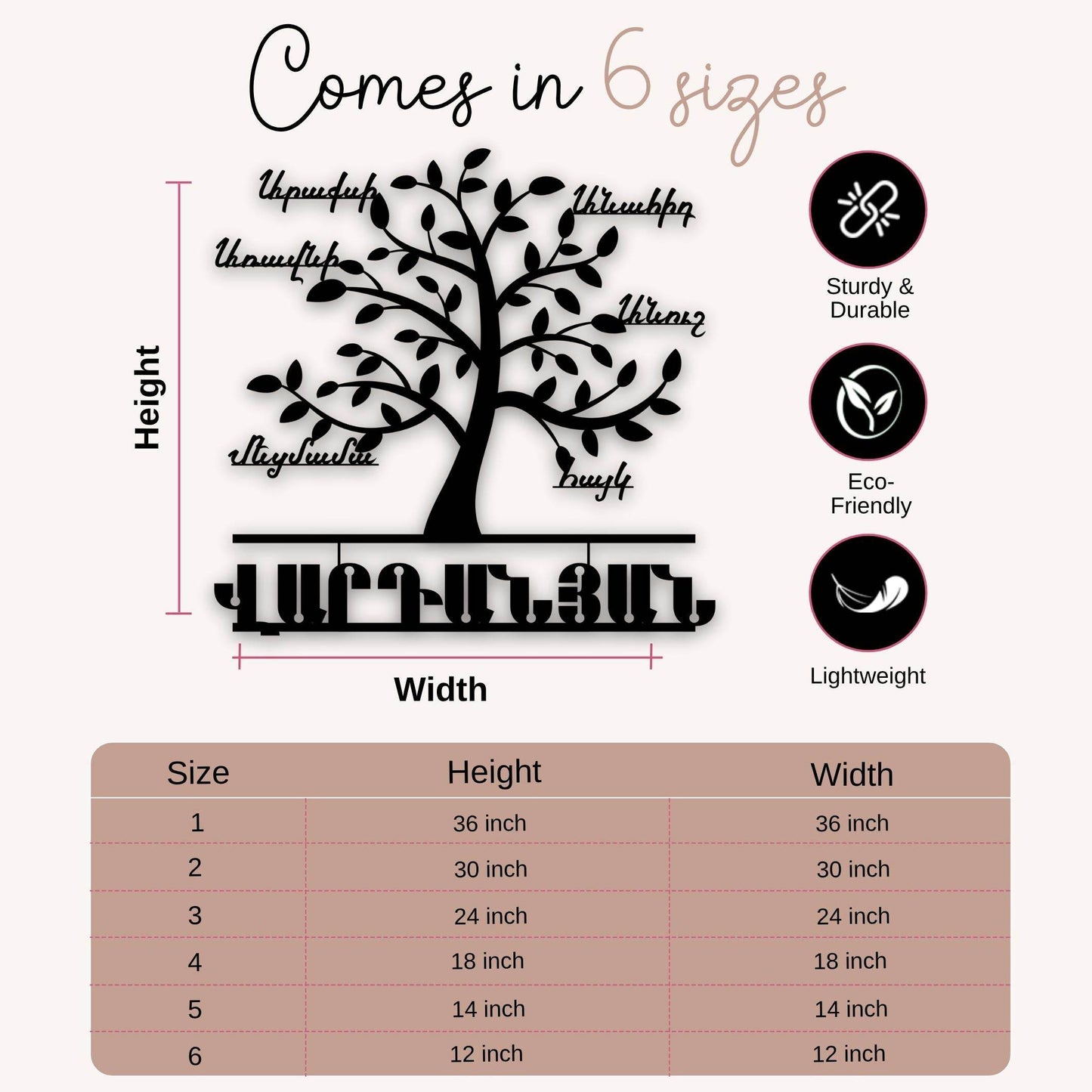 Personalized Tree of Life Wall Sculpture - Armenian Patronym Metal Sign with Custom Names - timelessbohochic.com