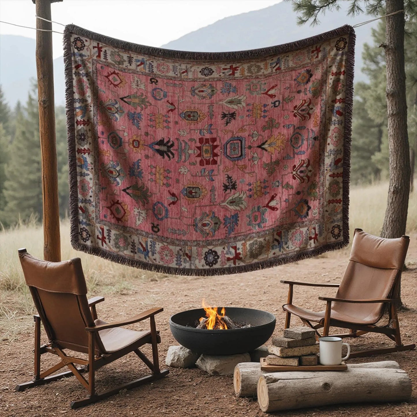 Woven Throw Blanket - Turkish Picnic Coverlet With Soft Cotton Fringed Edges