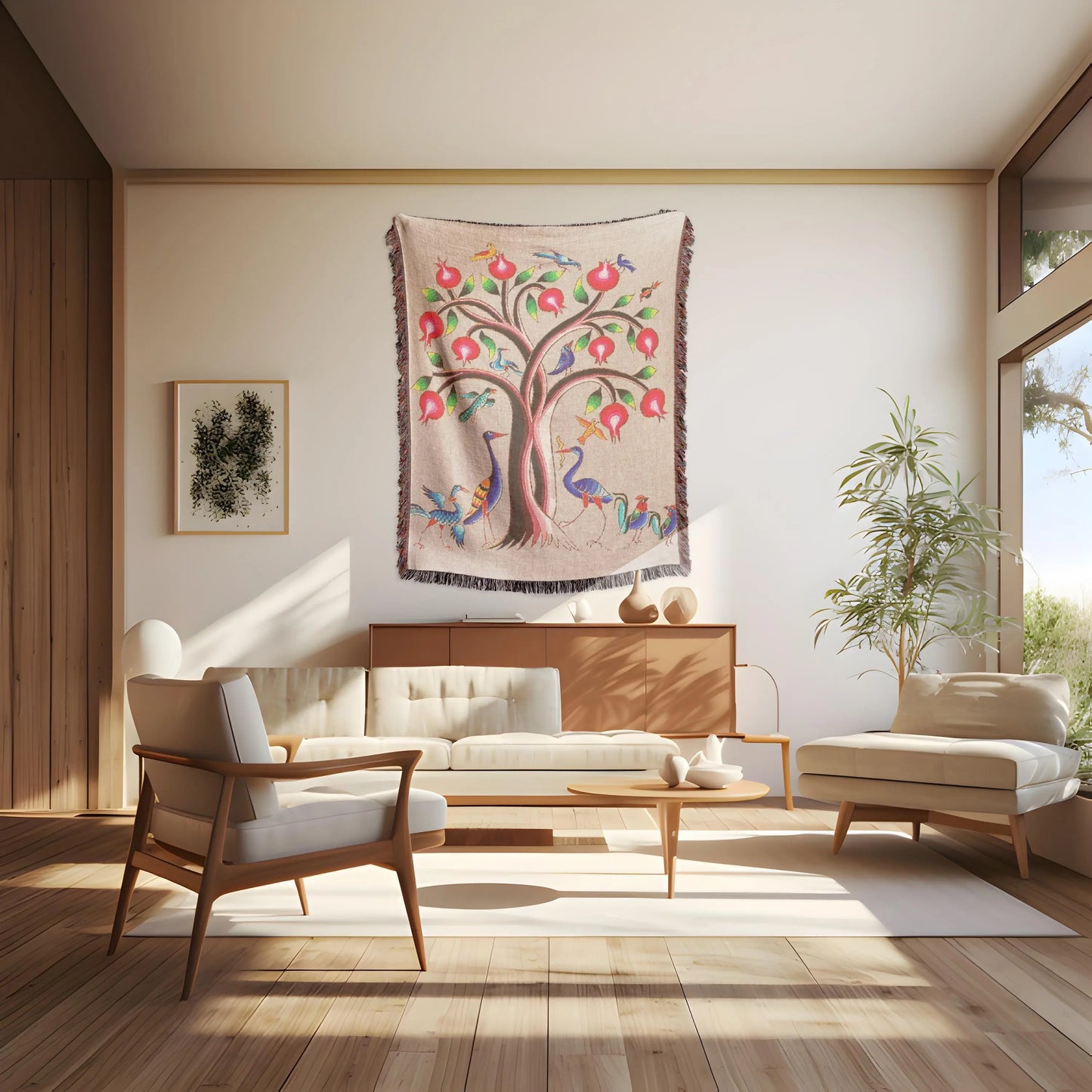 Armenian Tree of Life Blanket - Soft Cotton Woven Throw With Fringe Edge