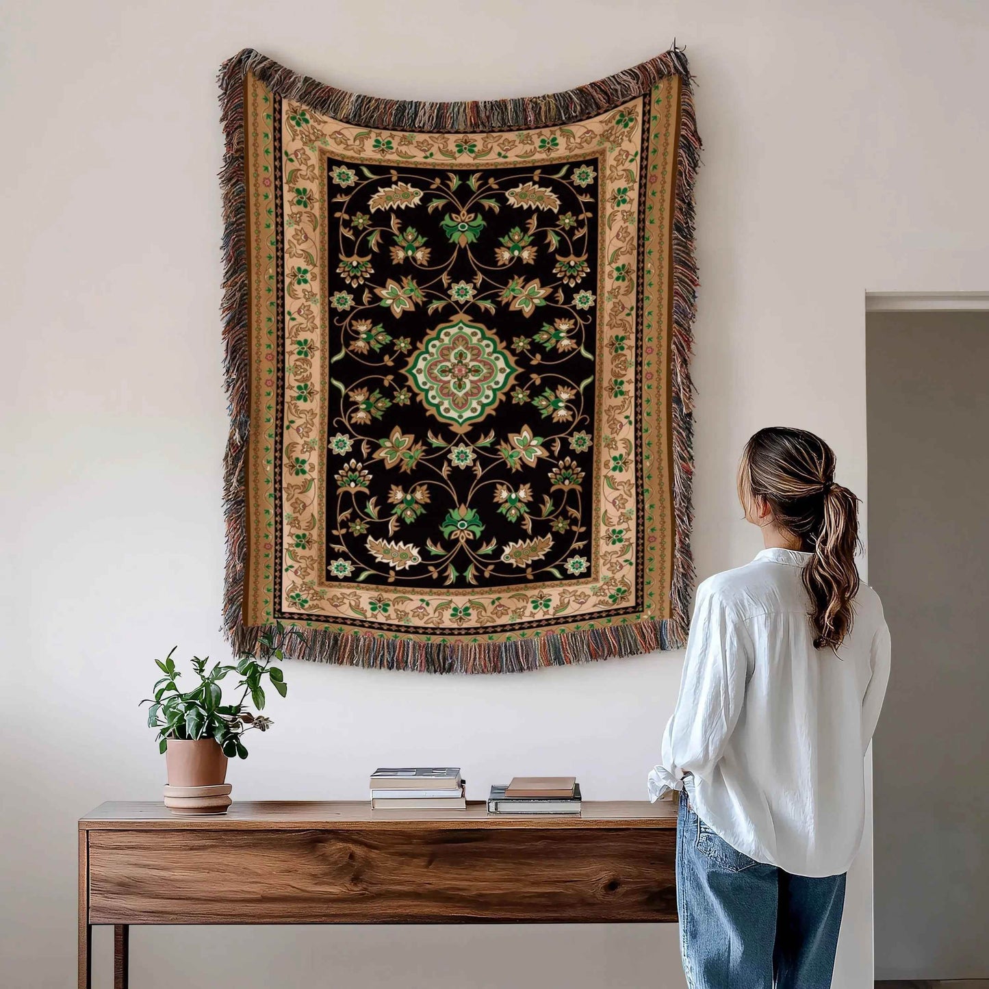 Middle East Woven Blanket – Cozy Kilim Cotton Throw with Fringed Edges - timelessbohochic.com