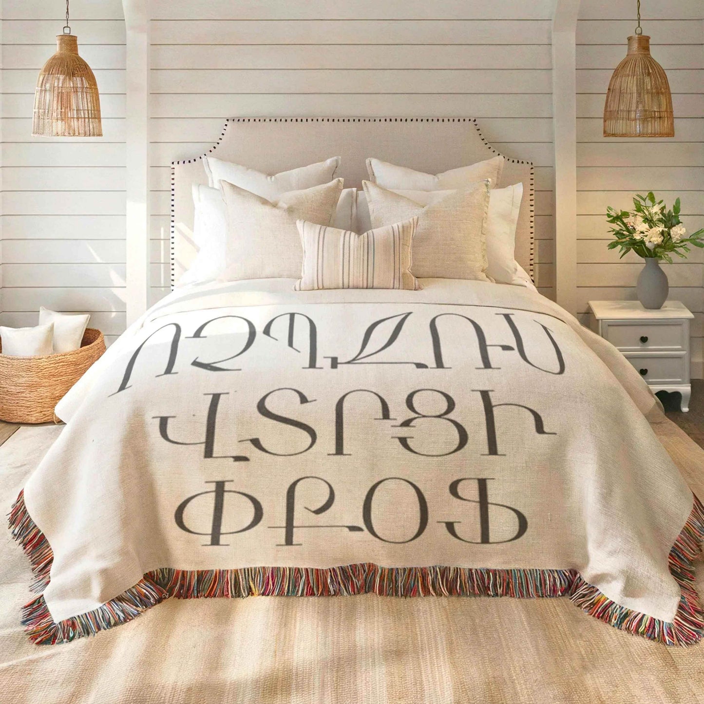 Armenian Woven Blanket – Elegant Cotton Couch Throw With Fringed Edge - timelessbohochic.com