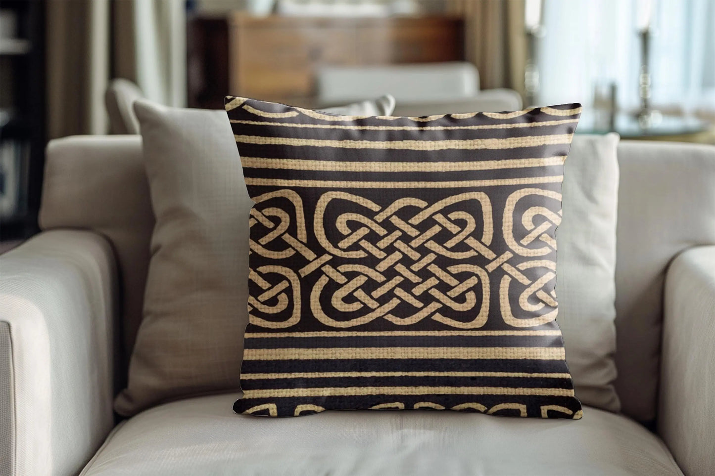 Celtic Woven Pillow - Irish Home Decor | Rustic Sofa Cushion with Eternity Knotwork