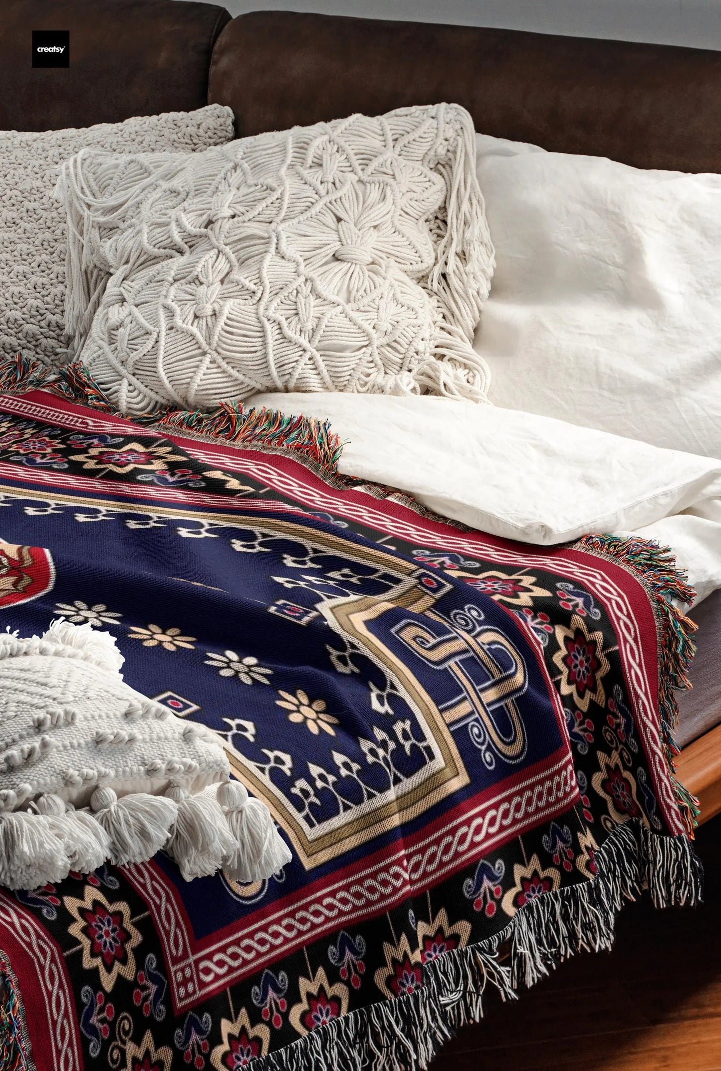 Woven Kilim Throw - Persian Rug Throw With Colorful Fringed Edge Blanket
