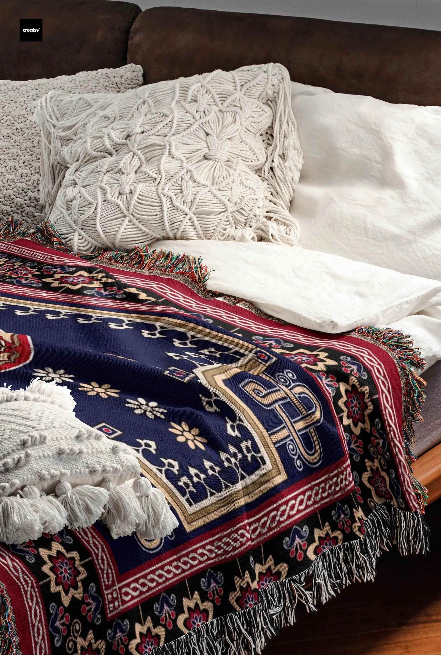 Woven Kilim Throw - Persian Rug Throw With Colorful Fringed Edge Blanket - timelessbohochic.com