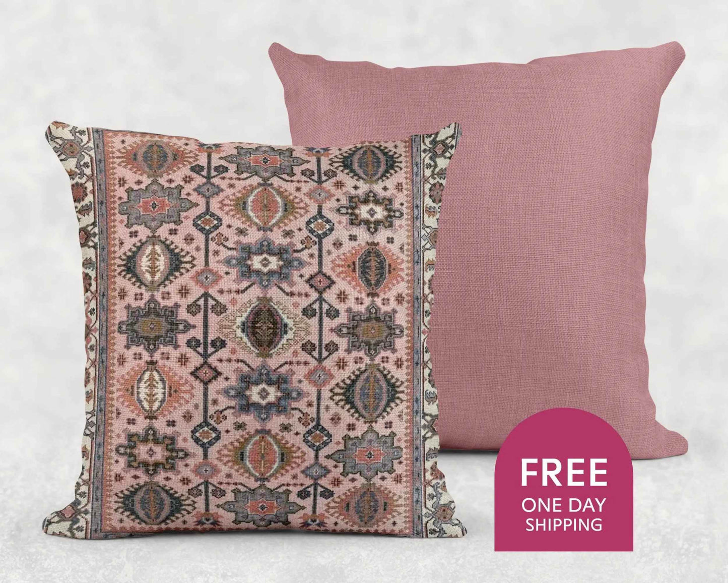 Anatolian Rug Pillow - Boho Throw Pillow with Pink Blue Cushion & Unique Pattern - timelessbohochic.com