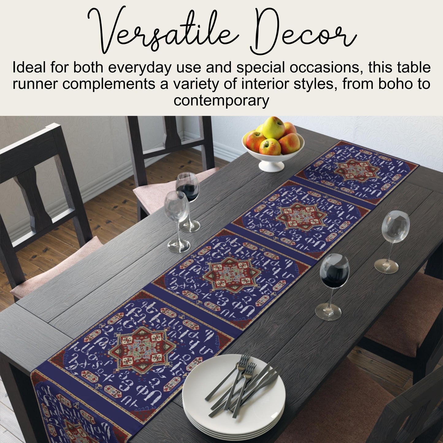 Armenian Table Runner – Blue White Runner | Handcrafted Ethnic Table Decor