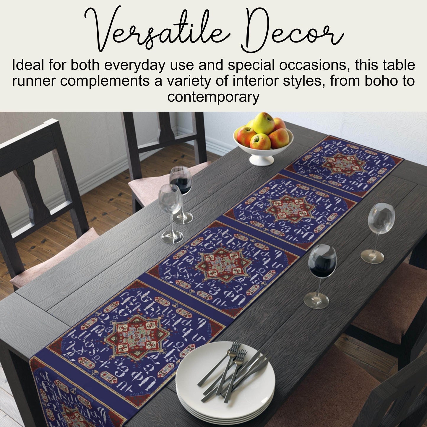 Armenian Table Runner – Blue White Runner | Handcrafted Ethnic Table Decor - timelessbohochic.com