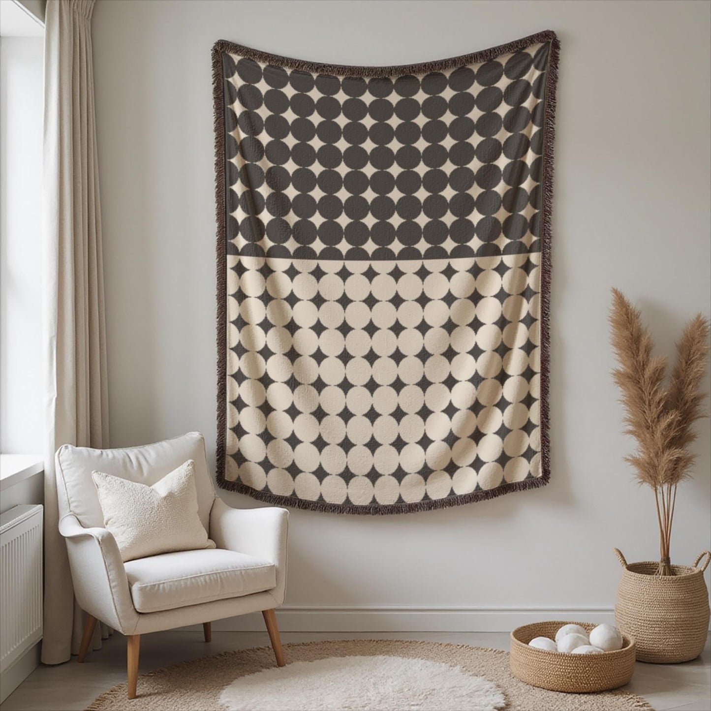 Geometric Cotton Blanket – Modern Black White Circle Throw | Cozy Woven Fabric