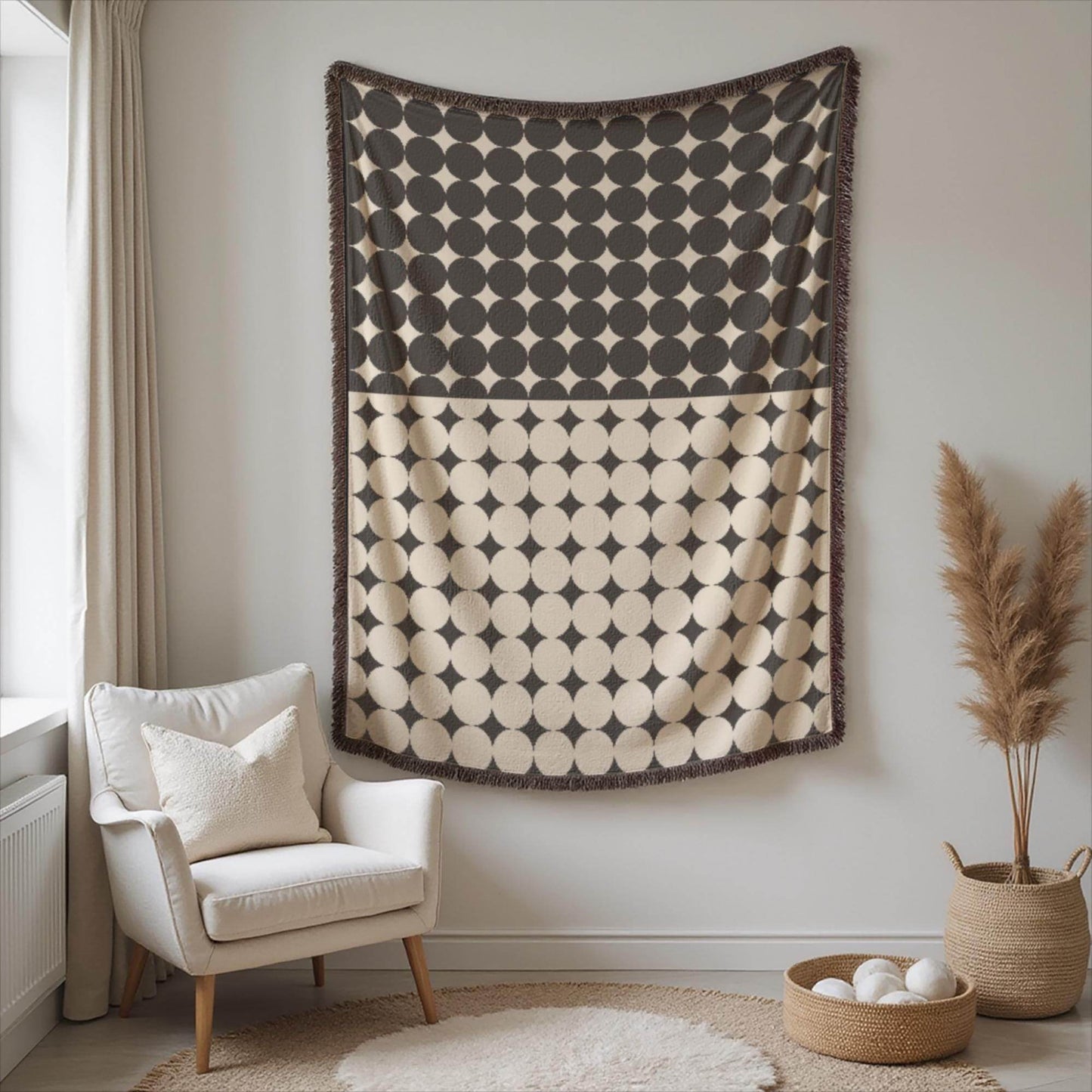 Geometric Cotton Blanket – Modern Black White Circle Throw | Cozy Woven Fabric - timelessbohochic.com