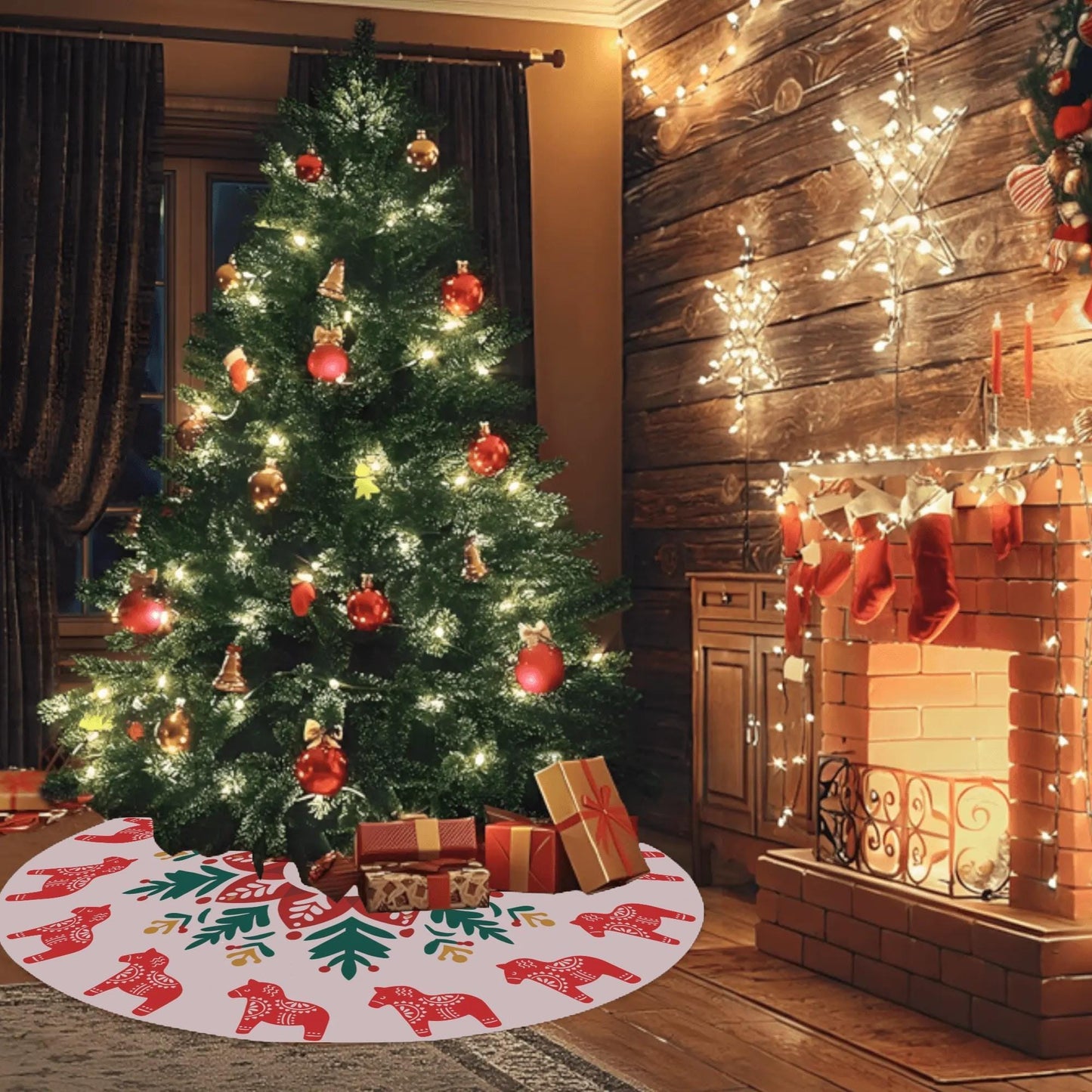 Scandi Dala Horse Skirt – Nordic Christmas Decor | Cozy Holiday Accent Tree Skirt