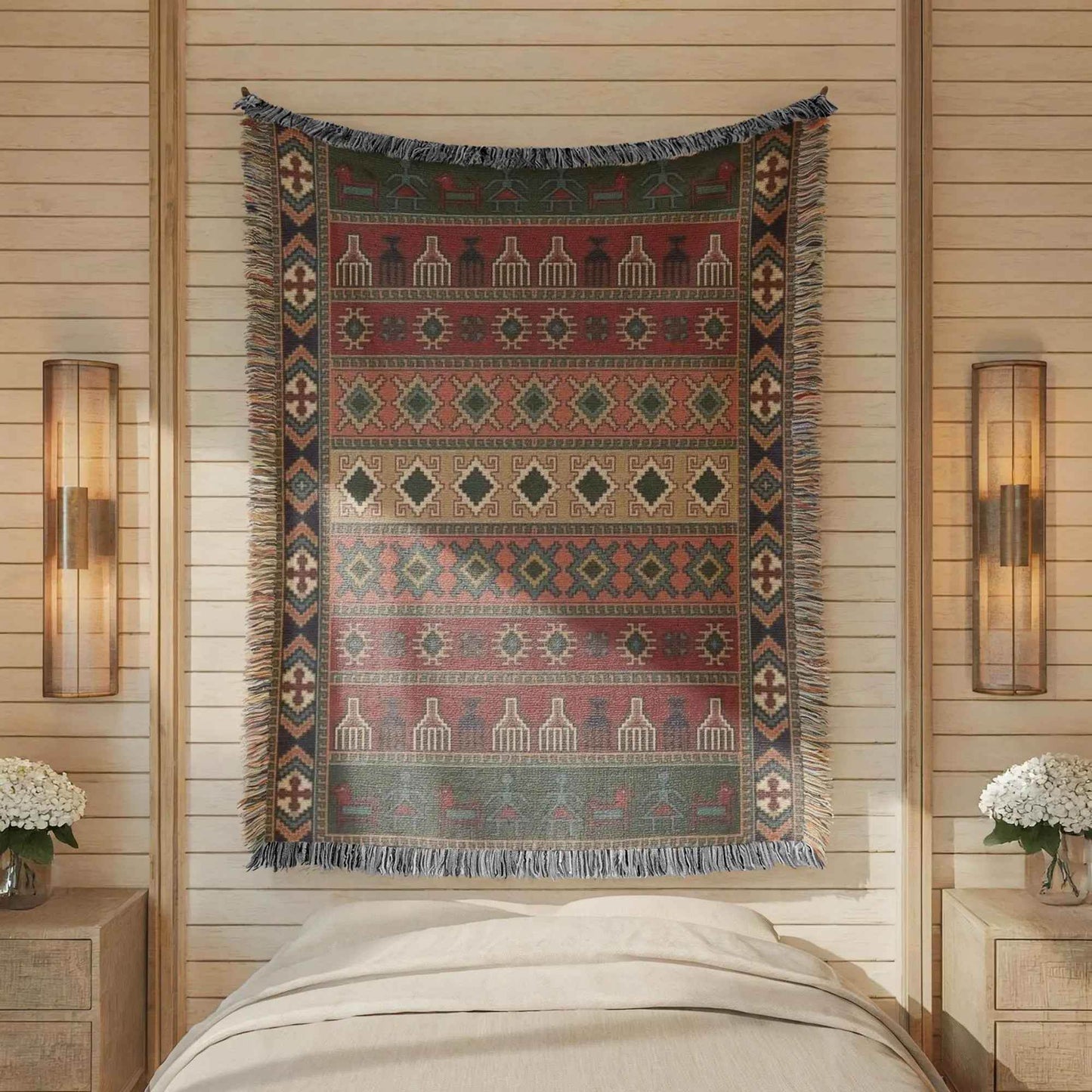 Kilim Wall Hanging Tapestry - Turkish Bohemian Tapestry | Soft Cotton Throw - timelessbohochic.com