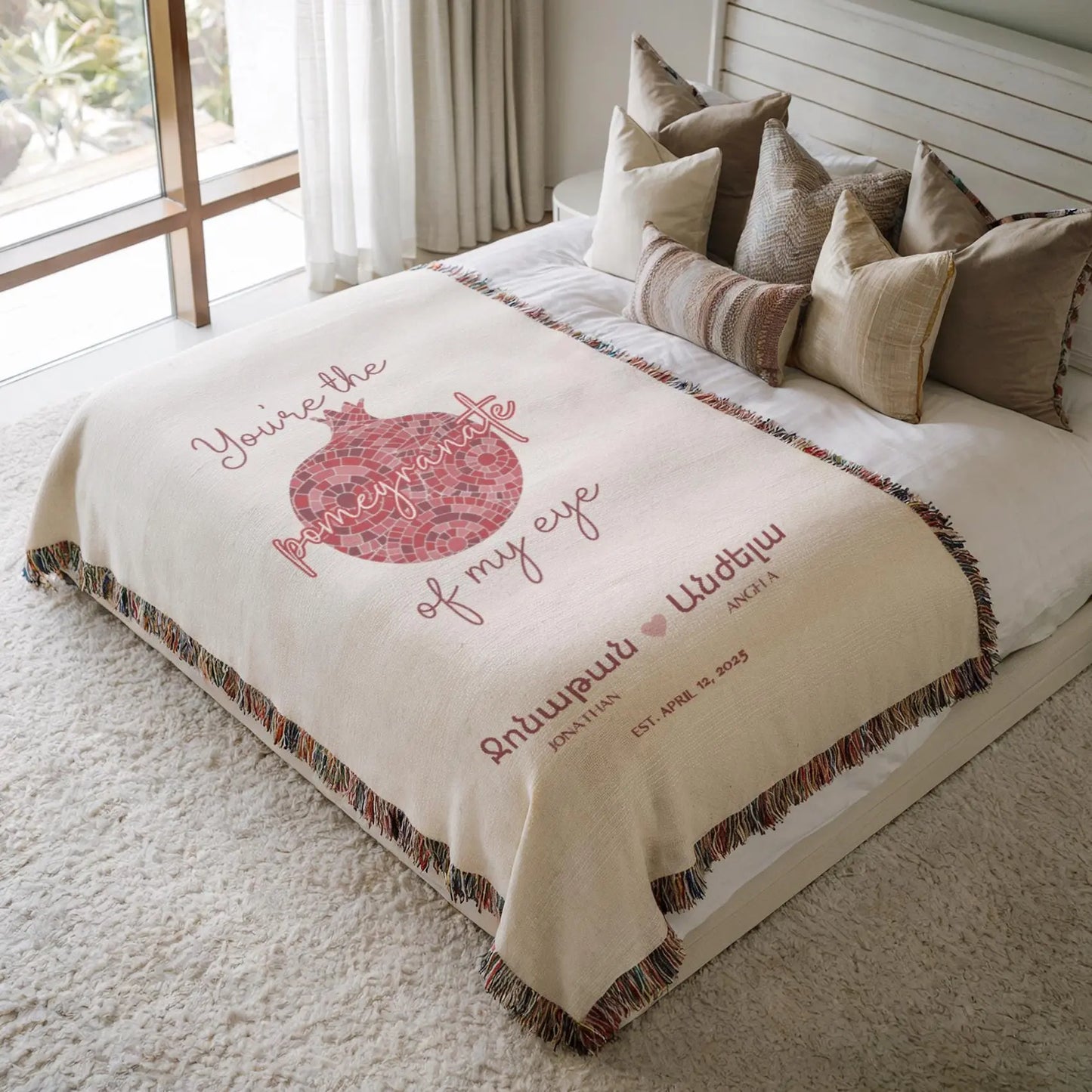 Armenian Cotton Blanket Set - Woven Throw & Picnic Coverlet For Wedding Gift
