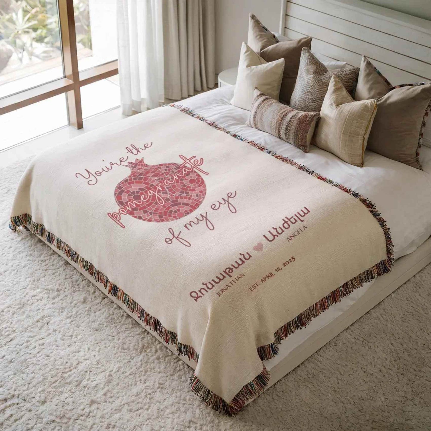 Armenian Cotton Blanket Set - Woven Throw & Picnic Coverlet For Wedding Gift - timelessbohochic.com