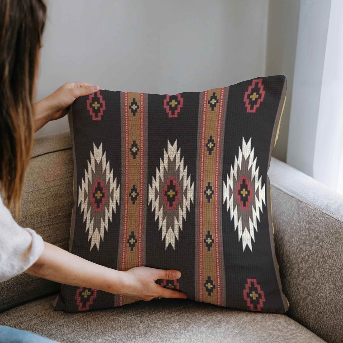 Boho Navajo Throw Pillow - Colorful Ikat Pattern Decorative Couch Pillow - timelessbohochic.com
